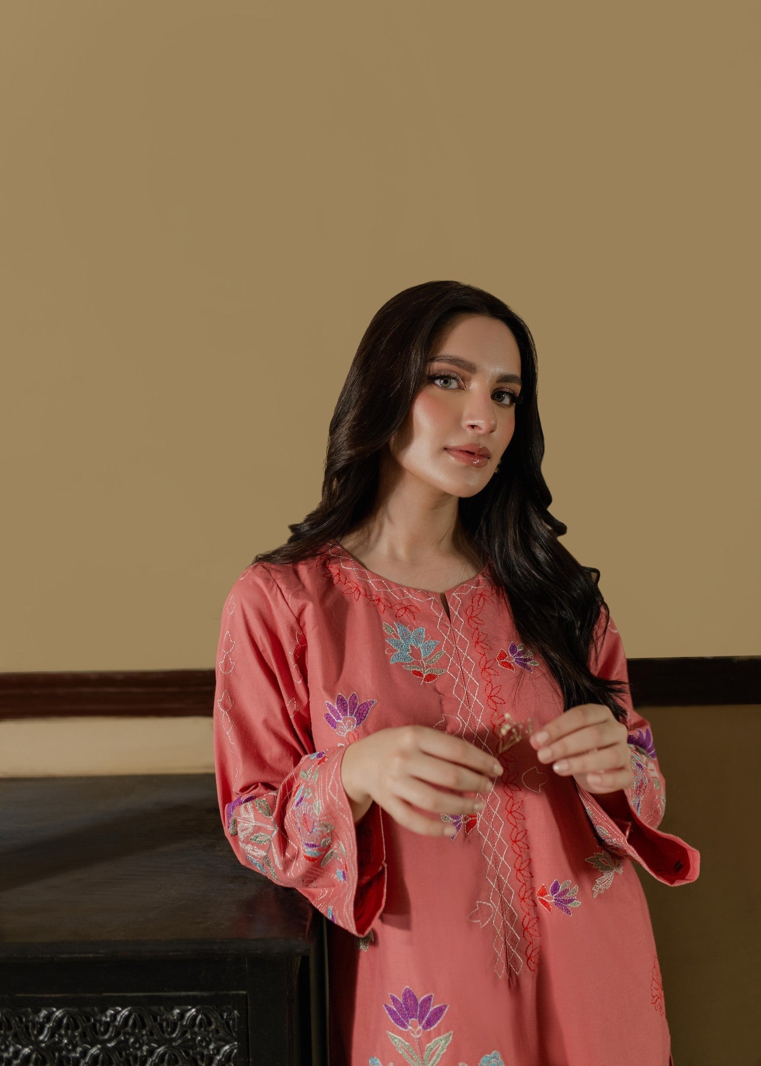 Azulie Pink Embroidered Kurta by Women 1pcs