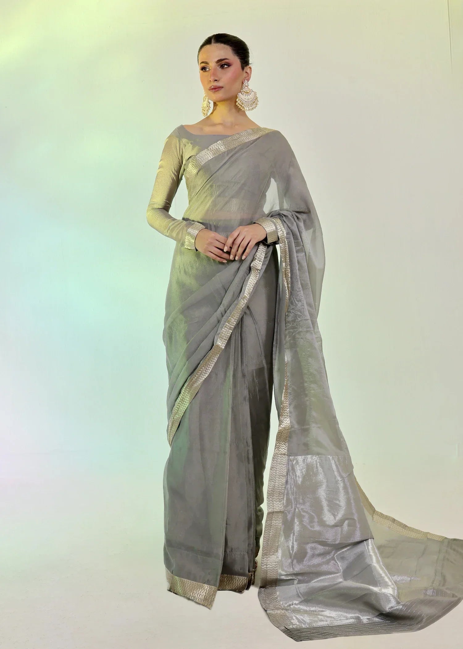 Ripret Silver Banarsi Saree Women 3pcs