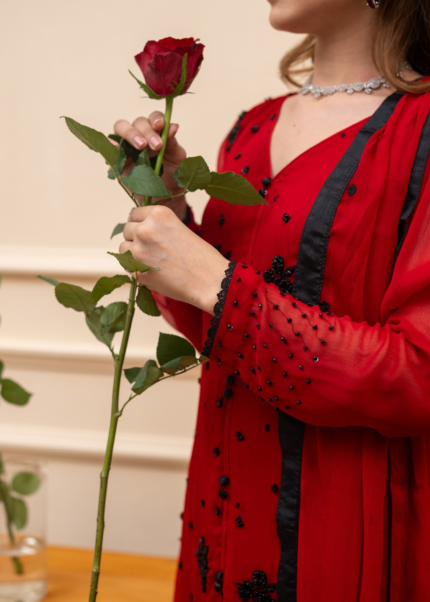 Alyssa RED CHIFFON SUIT ALL115 Women 3pcs