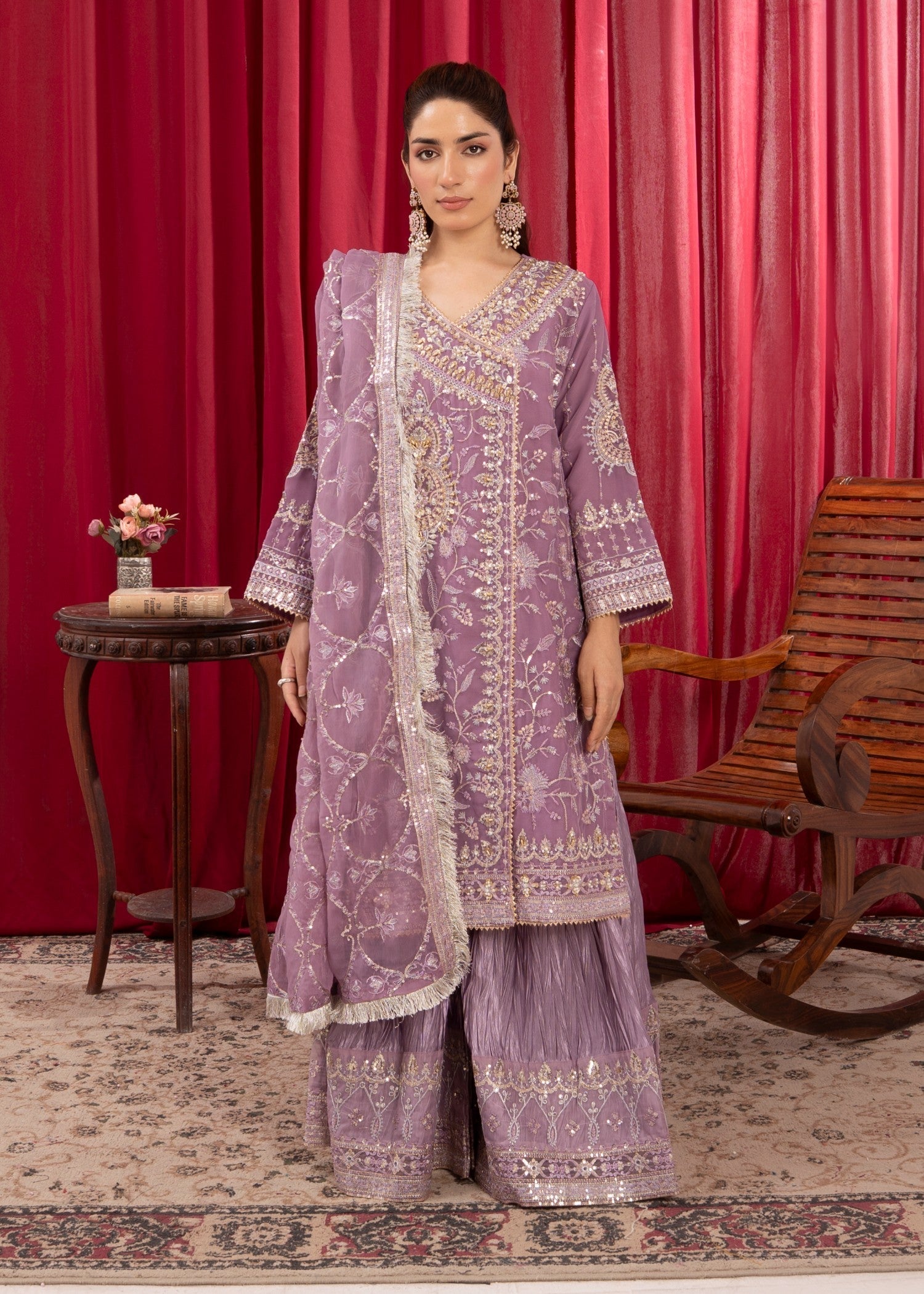 Four Season Boutique SAJAL CRUSH PLAZZO MAUVE Women 3pcs