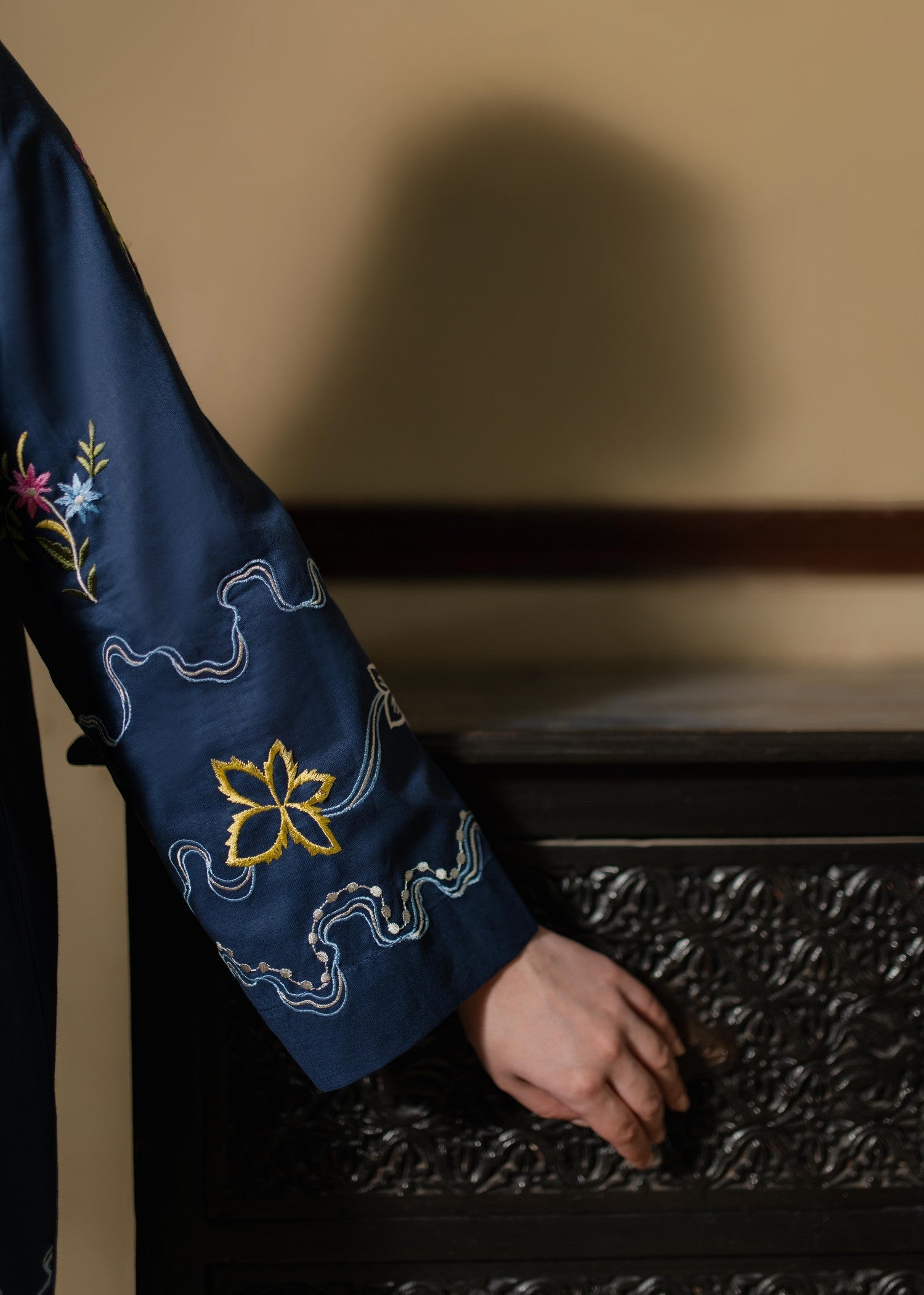 Azulie Navy Embroidered Kurta by Women 1pcs