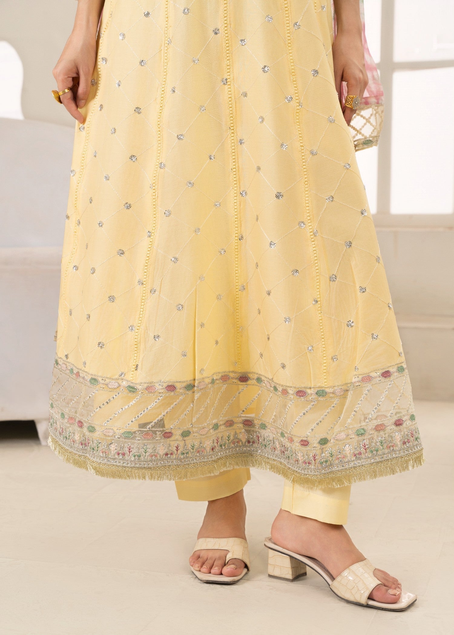 Khubsurat 3802 KH CT Lemon Embroidery Long Frock Cotton Women 3pcs