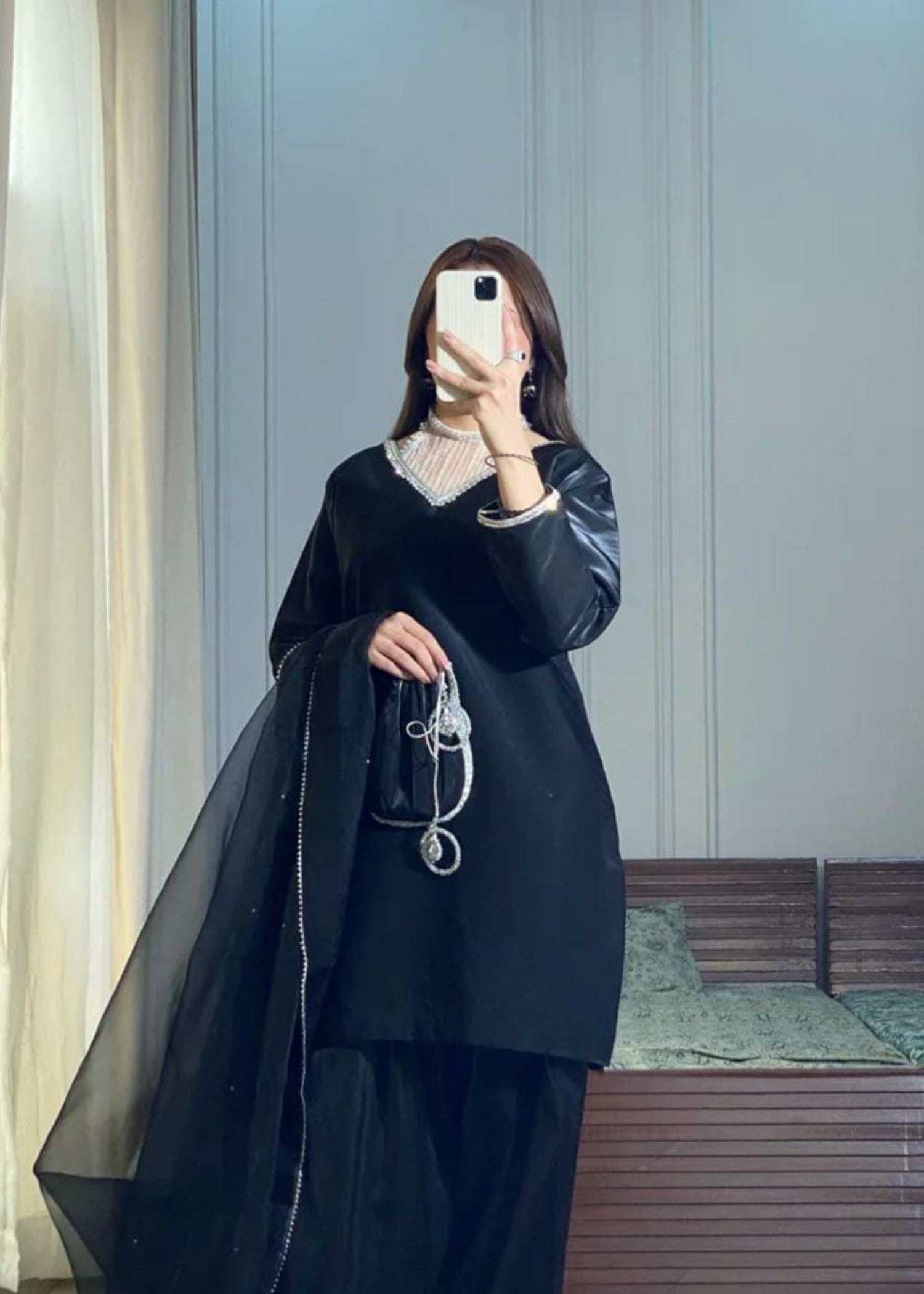 Mataish Black Farshi Shalwar Women 3pcs