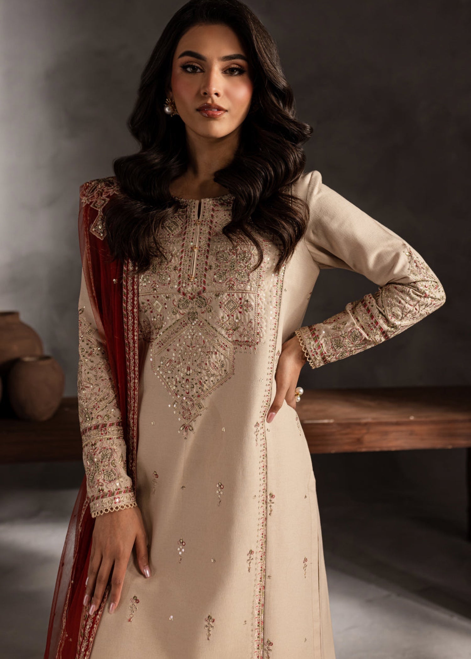 The Turkish Wear Sheen Embroidered Women 3pcs