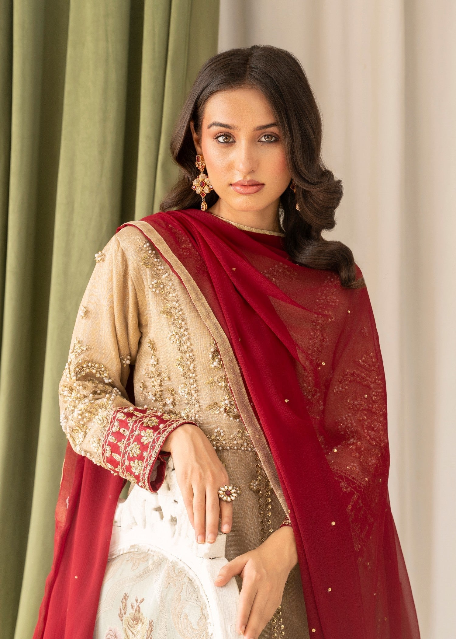 Khubsurat 3871 KH ZR NT Golden Emboridered Long Maxi Women 3pcs