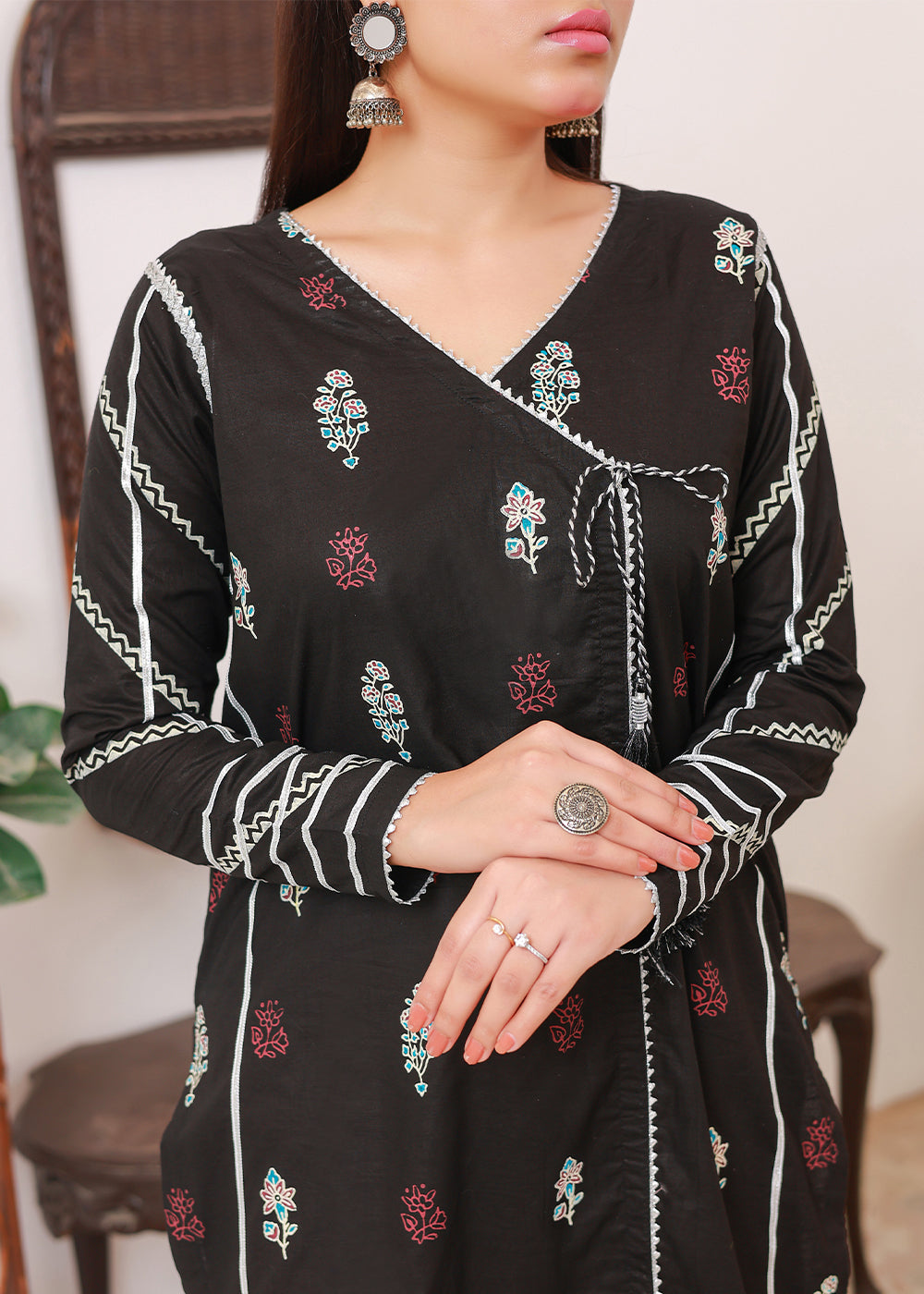 Green Black lawn block print stitched kurti Women 1pcs