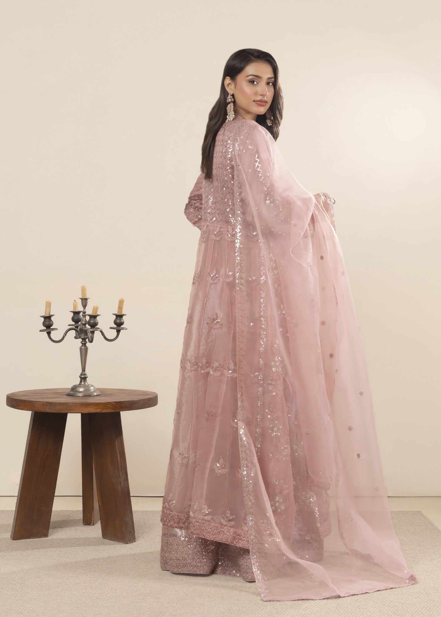 Khubsurat 3800 KH OR Pink Embroidery Pearl Embellishment Gown Women 4pcs