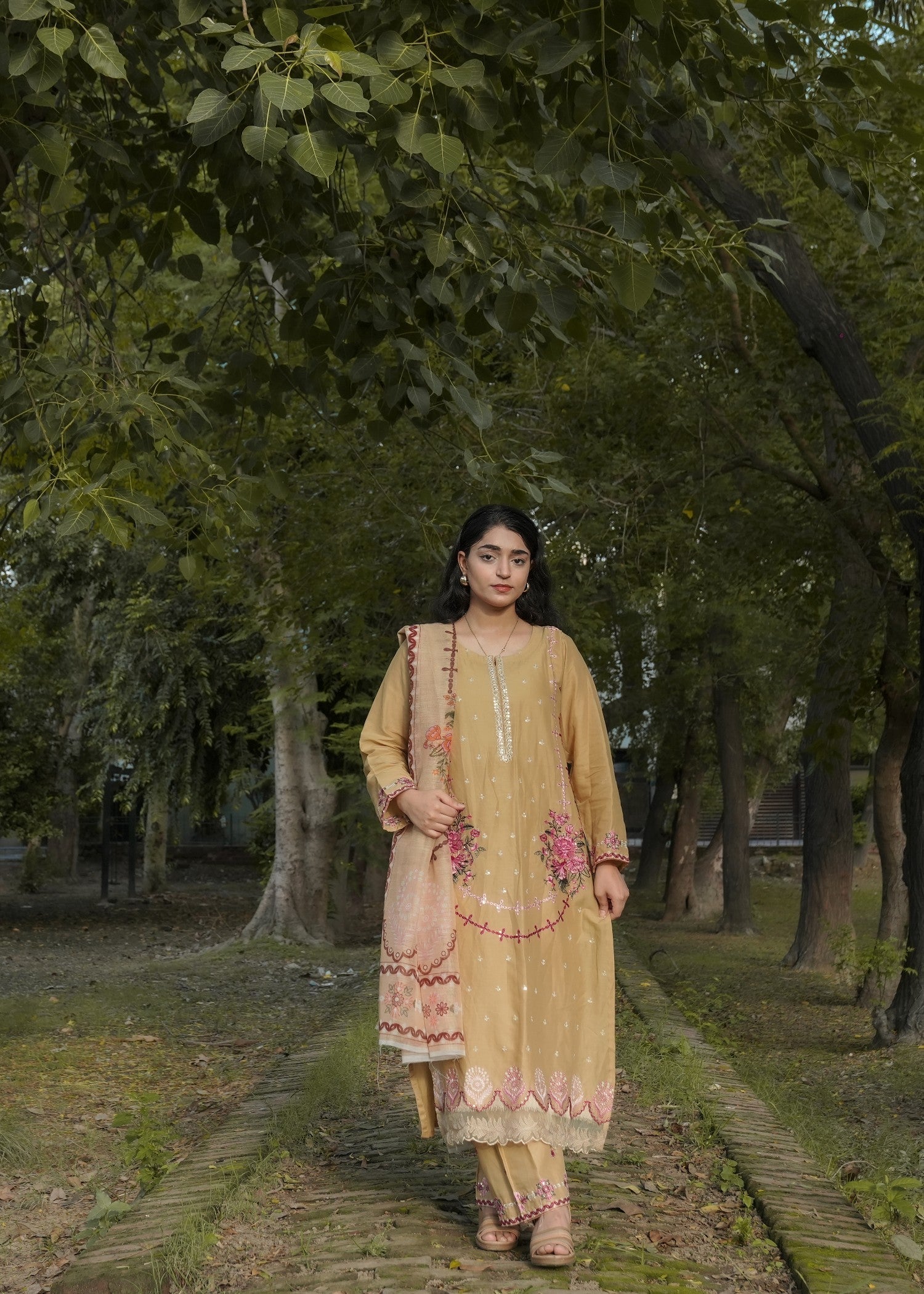 Attirepret Beige Cotton Embroidered Suit – By Women 3pcs