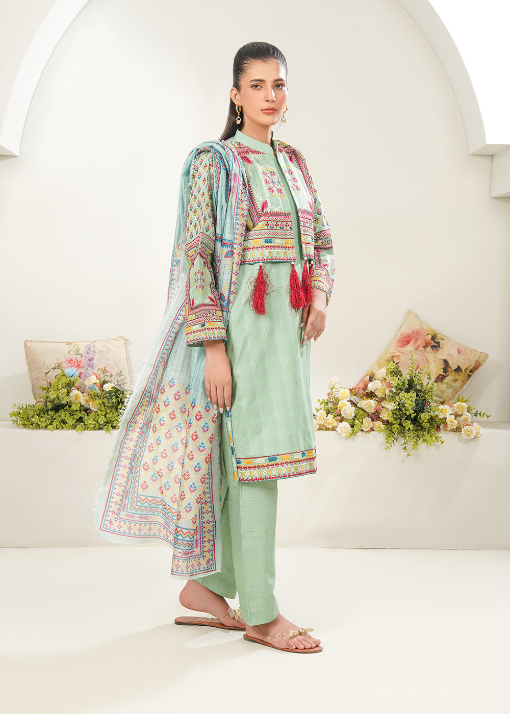 Elara Official Embroidered Lawn Suit with Jacket Women 3pcs