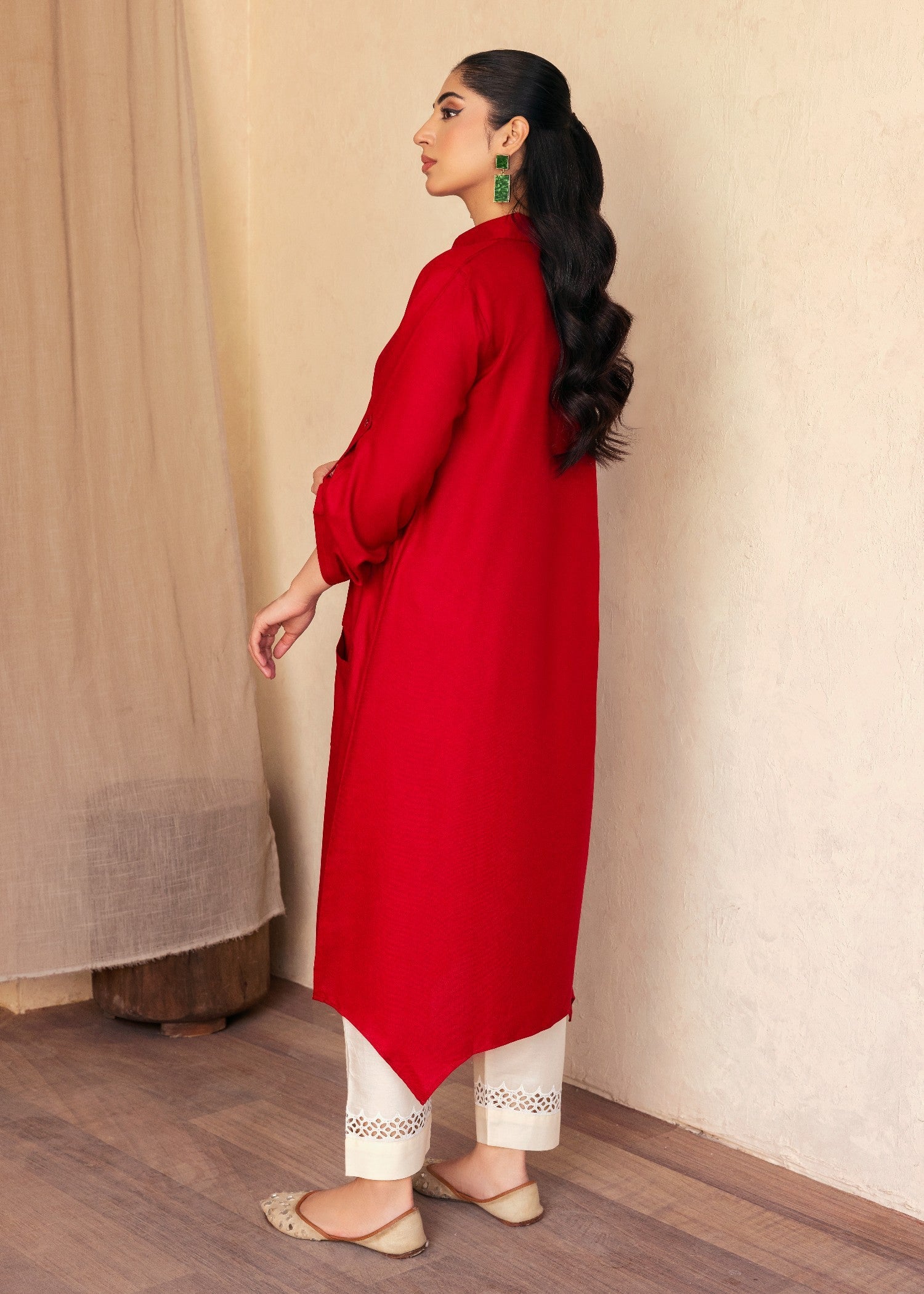 Ghonche Hot Red Long Shirt Women 1pcs