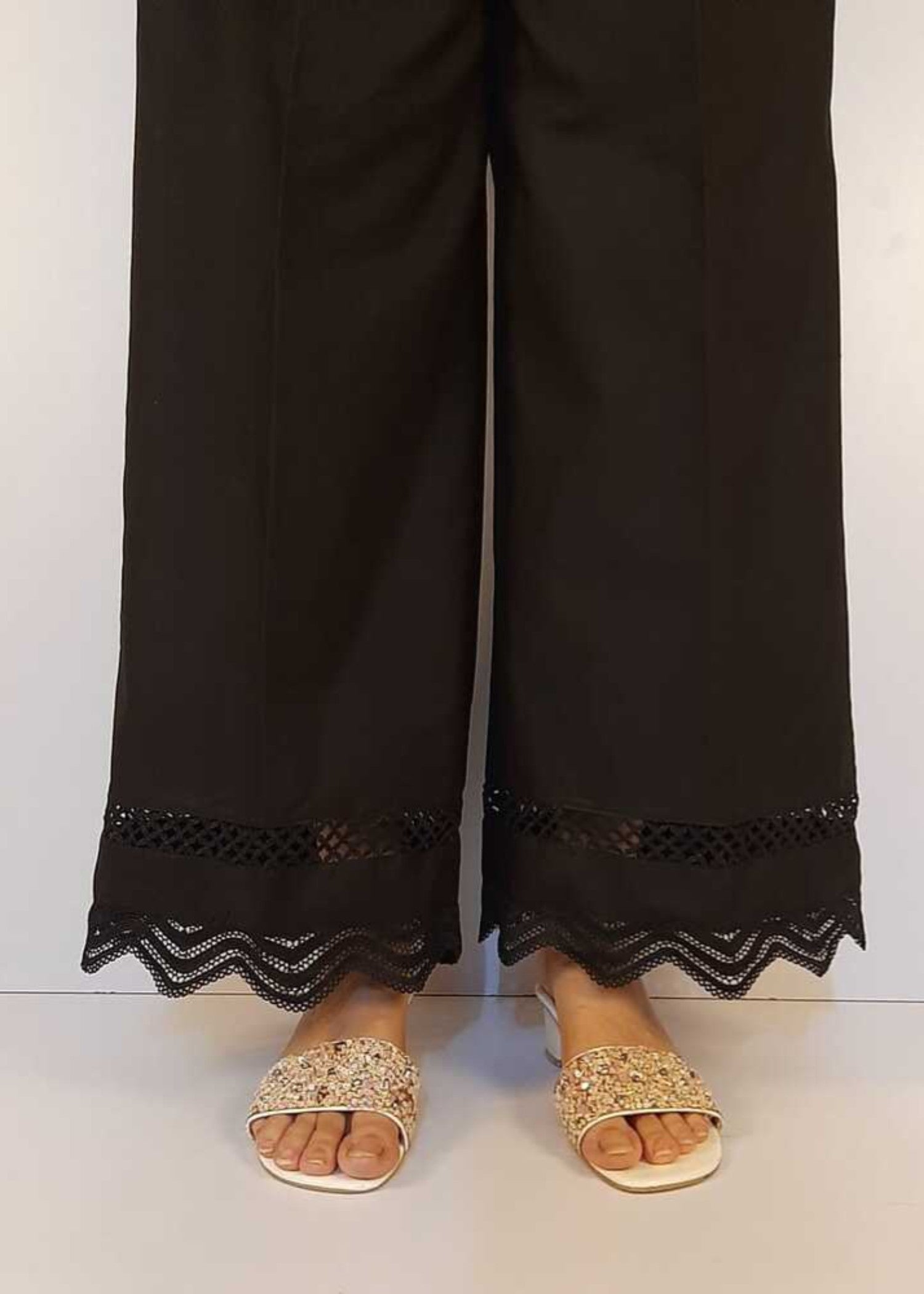 Zardi Laces Embellished Cotton Palazzo Black ZT201 Women 1pcs
