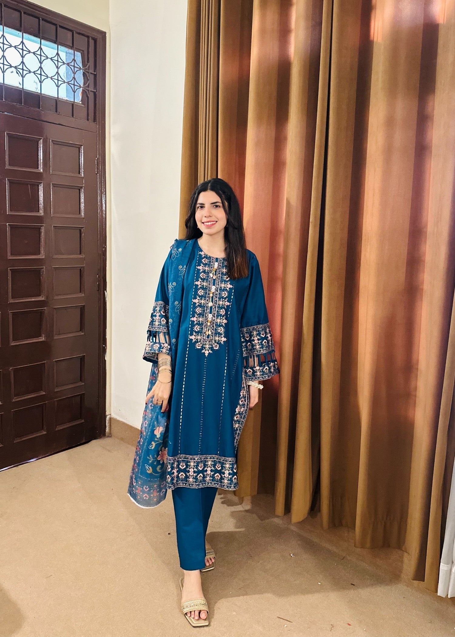 Attirepret Cobalt Blue Ready to Wear Cotton Suit Women 3pcs