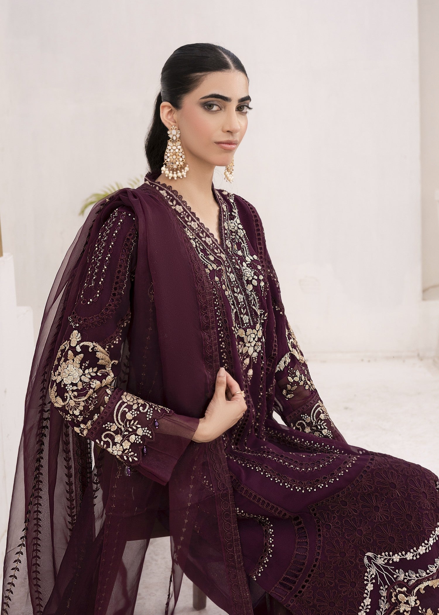 Pehnawa By Bin Akram’s Plum Glamor | Chiffon Women 3pcs