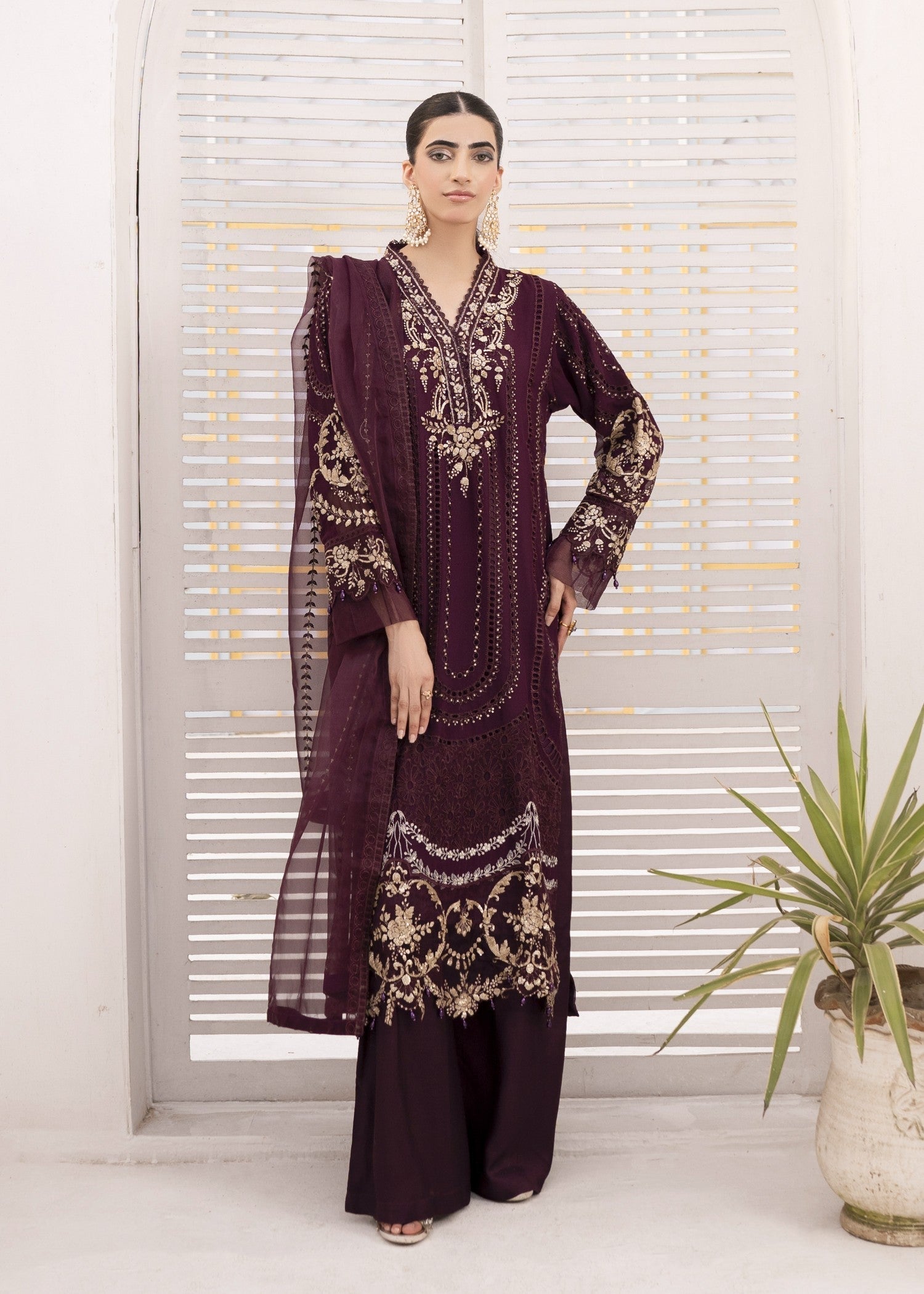 Pehnawa By Bin Akram’s Plum Glamor | Chiffon Women 3pcs