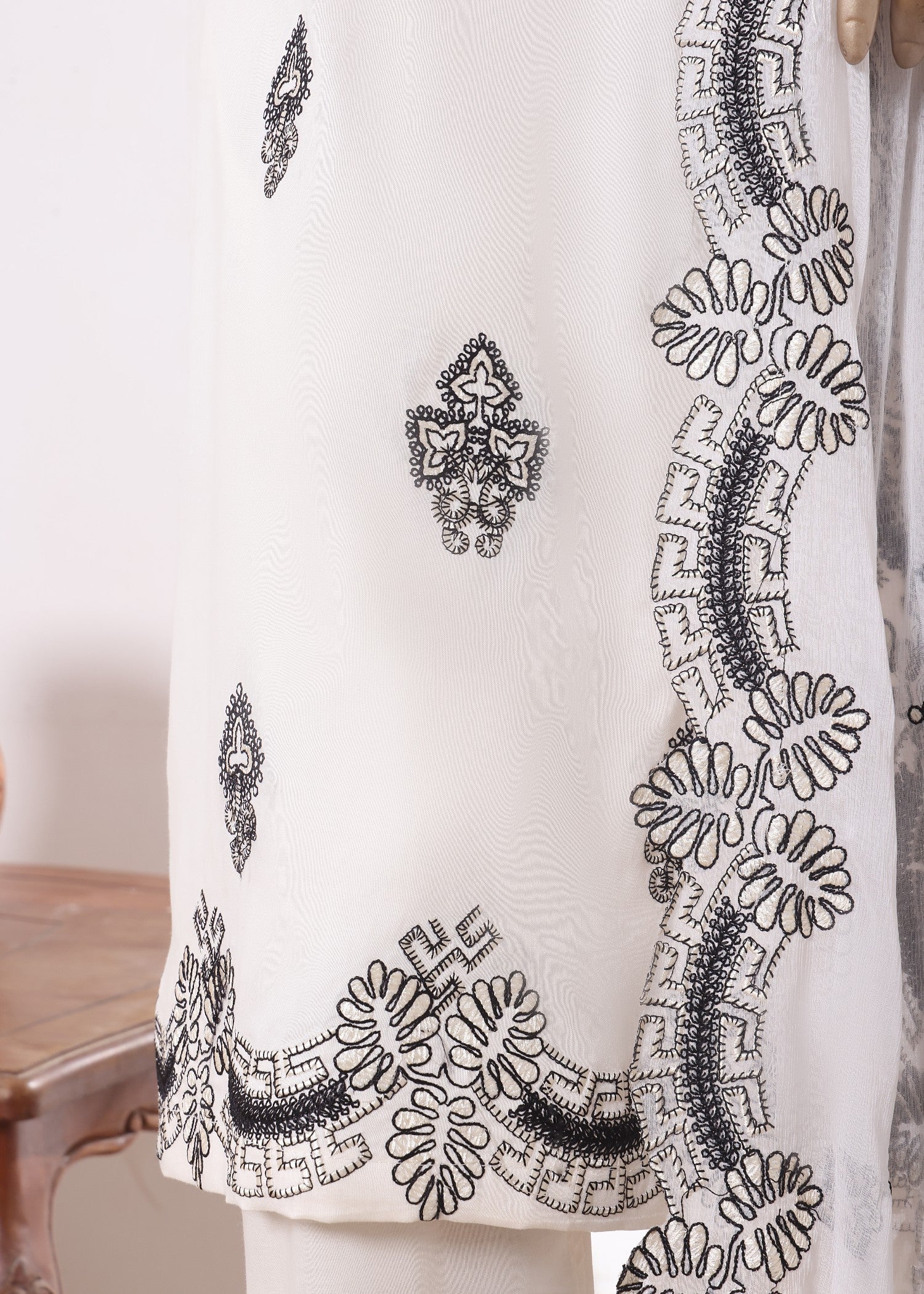 Khombi Centipede BZ 195 Off White Cotton Embroidered Dress Women 3pcs