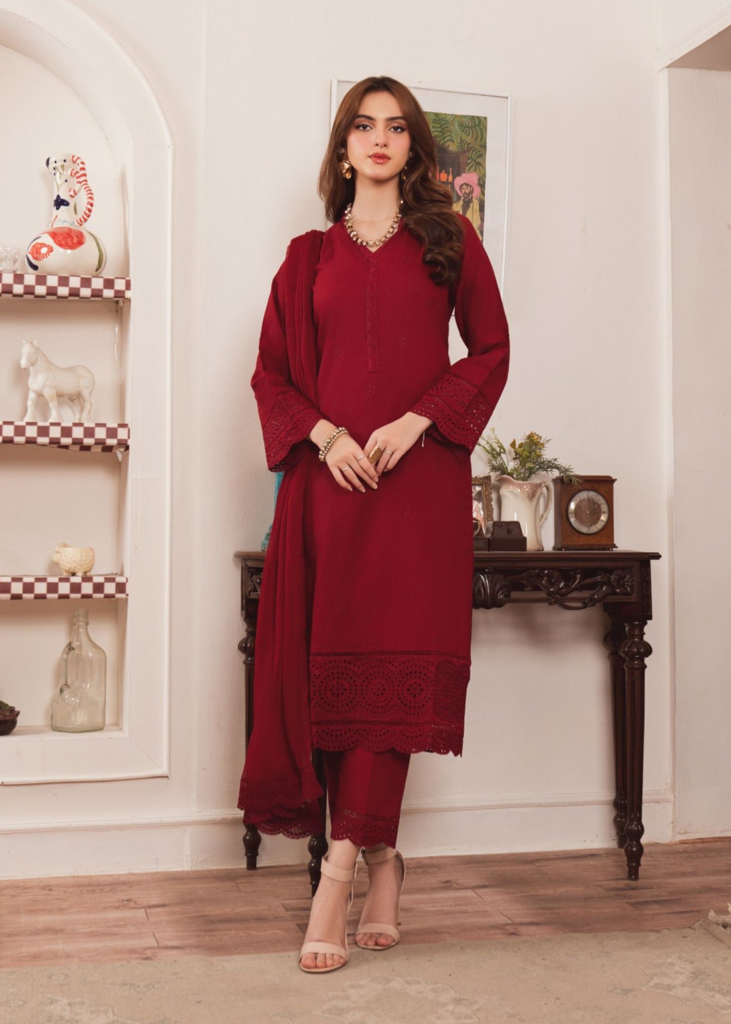 Al-Harir Apparel Geet Maroon Women 3pcs