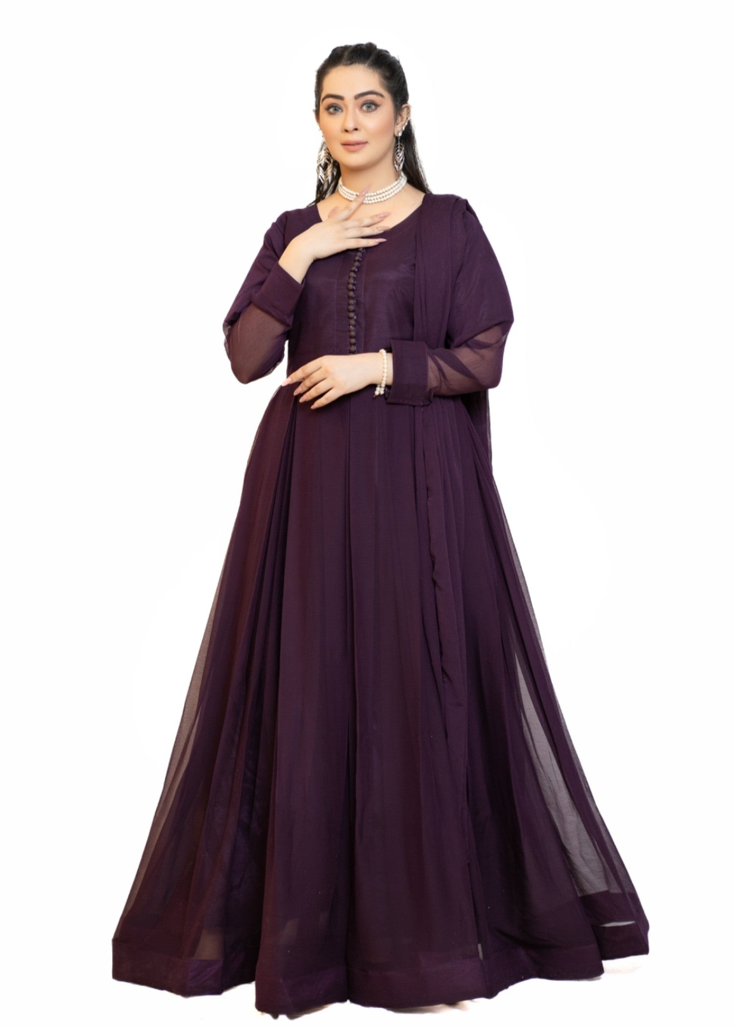 Miss & Mrs Chiffon parpal buton Women 3pcs