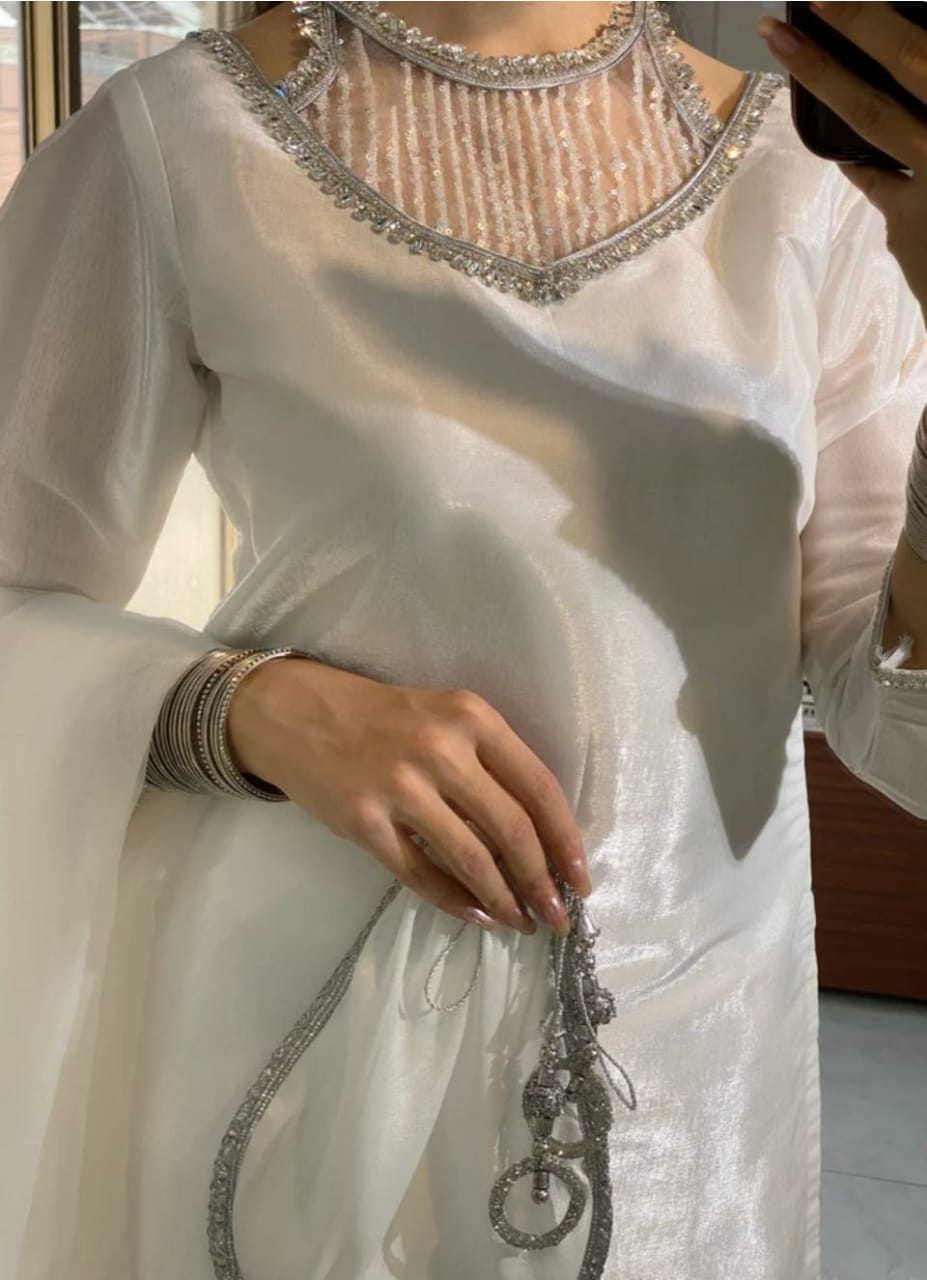 Mataish White farshi shalwar Women 3pcs