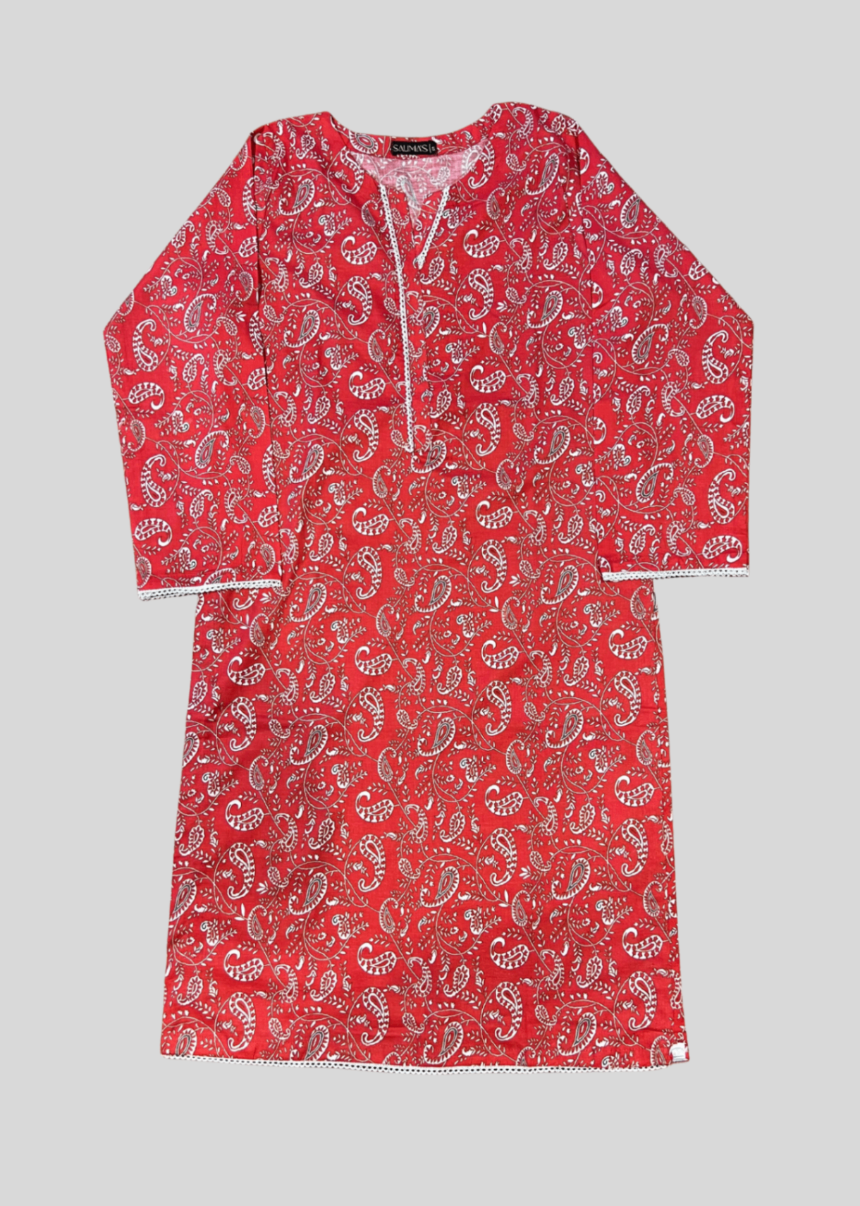 Salimas Women’s Stitched Lawn Suit – Red with White Paisley Print Women 2pcs