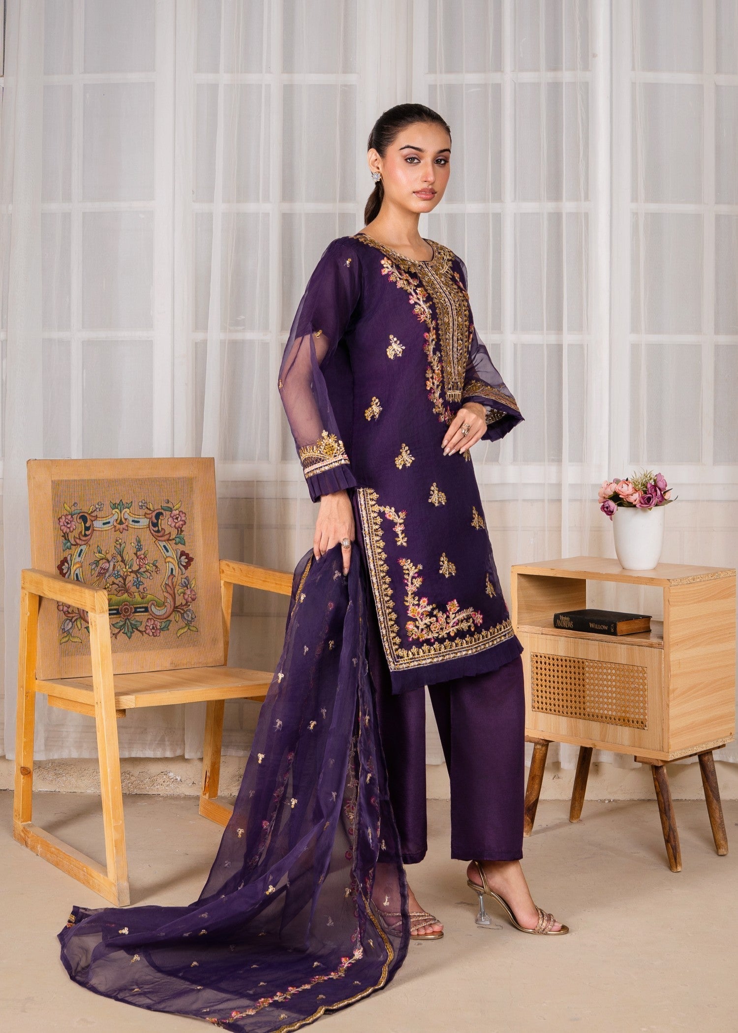 Gulposh Mehrou (Emroided ) Purple Women 3pcs