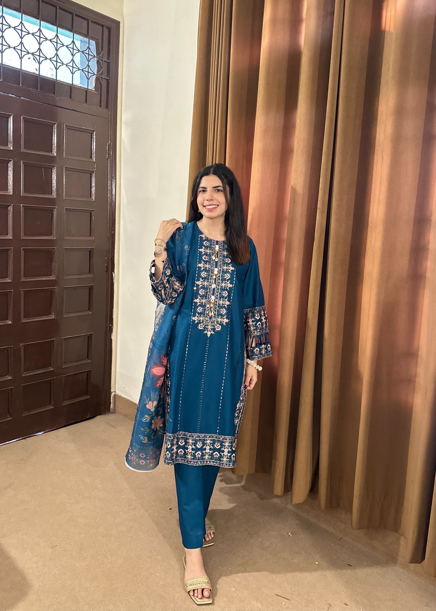 Attirepret Cobalt Blue Ready to Wear Cotton Suit Women 3pcs