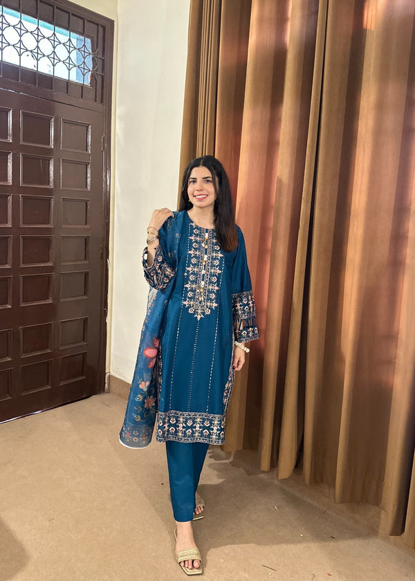 Attirepret Cobalt Blue Ready to Wear Cotton Suit Women 3pcs