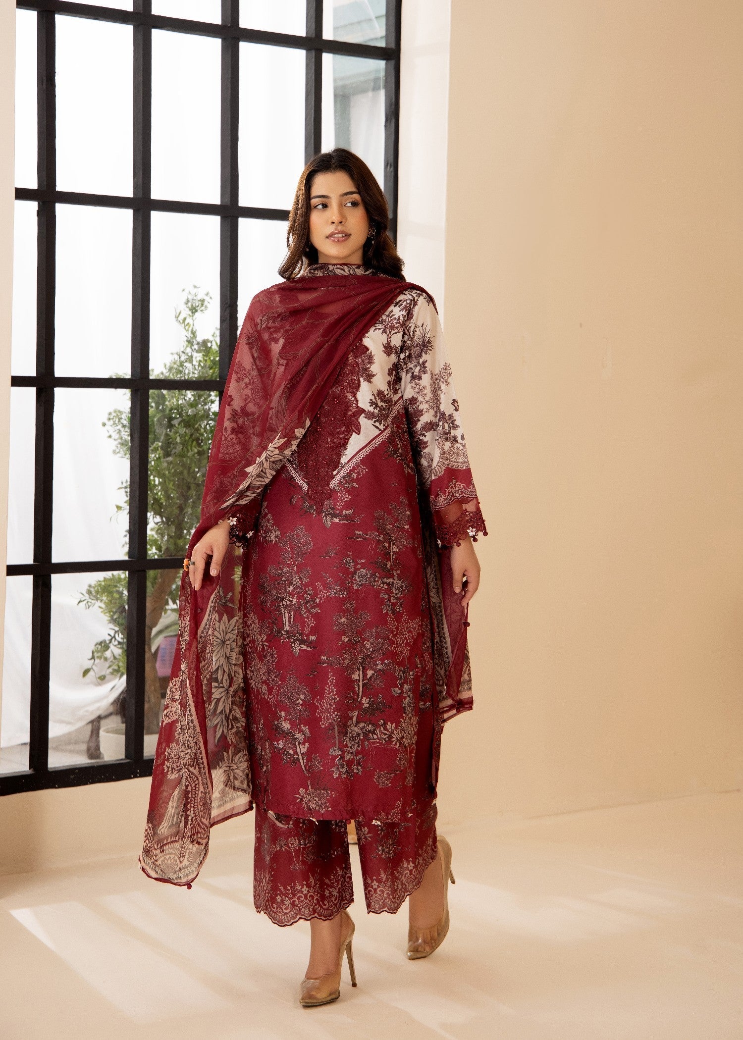 Khubsurat 4253 KH ST MAROON Printed Women 3pcs