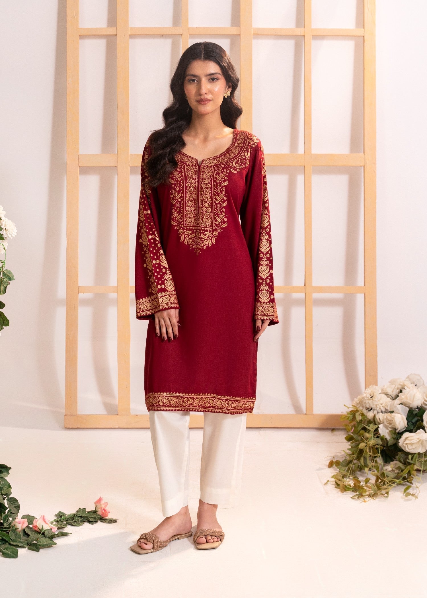 Zeekstore Maroon printed kurta Only Women 1pcs