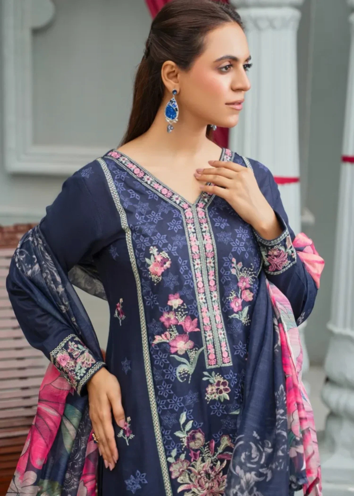 Designer Rack cotton blue embraided Women 3pcs