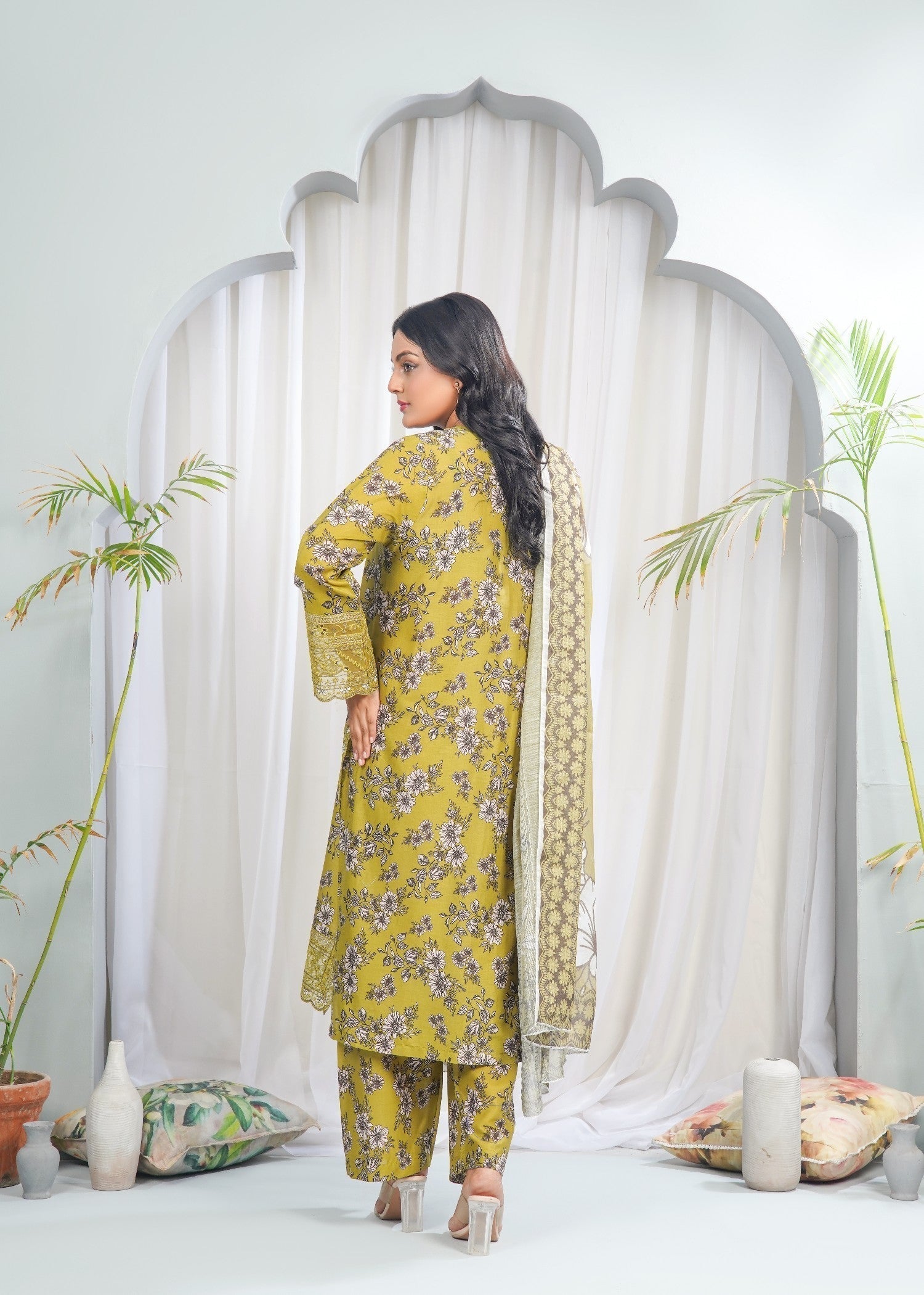 Dareechay Yellow Green Print Suit FOP38 Women 3pcs