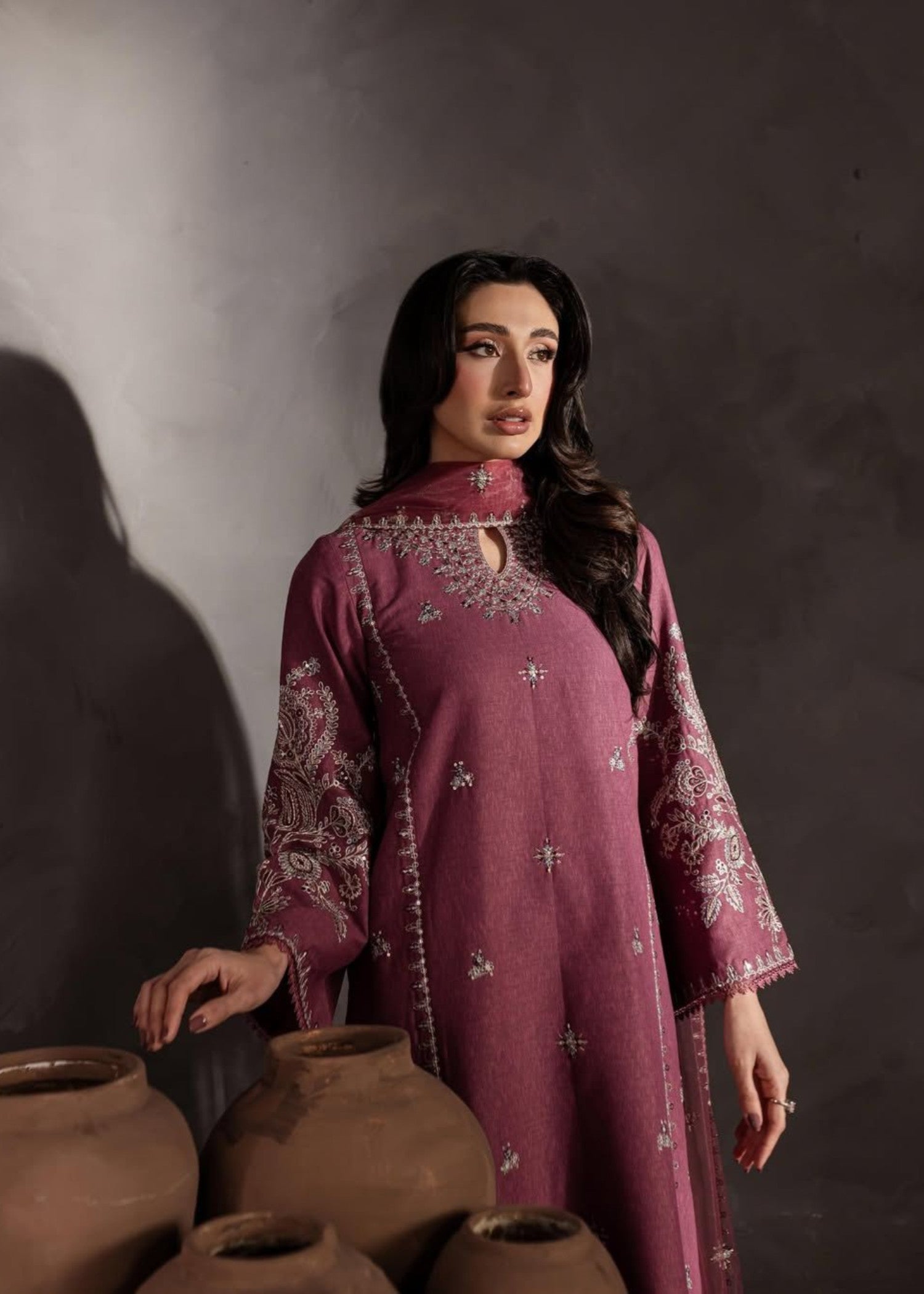 Stylish Collection PINK OPAL EMBROIDERED Women 3pcs