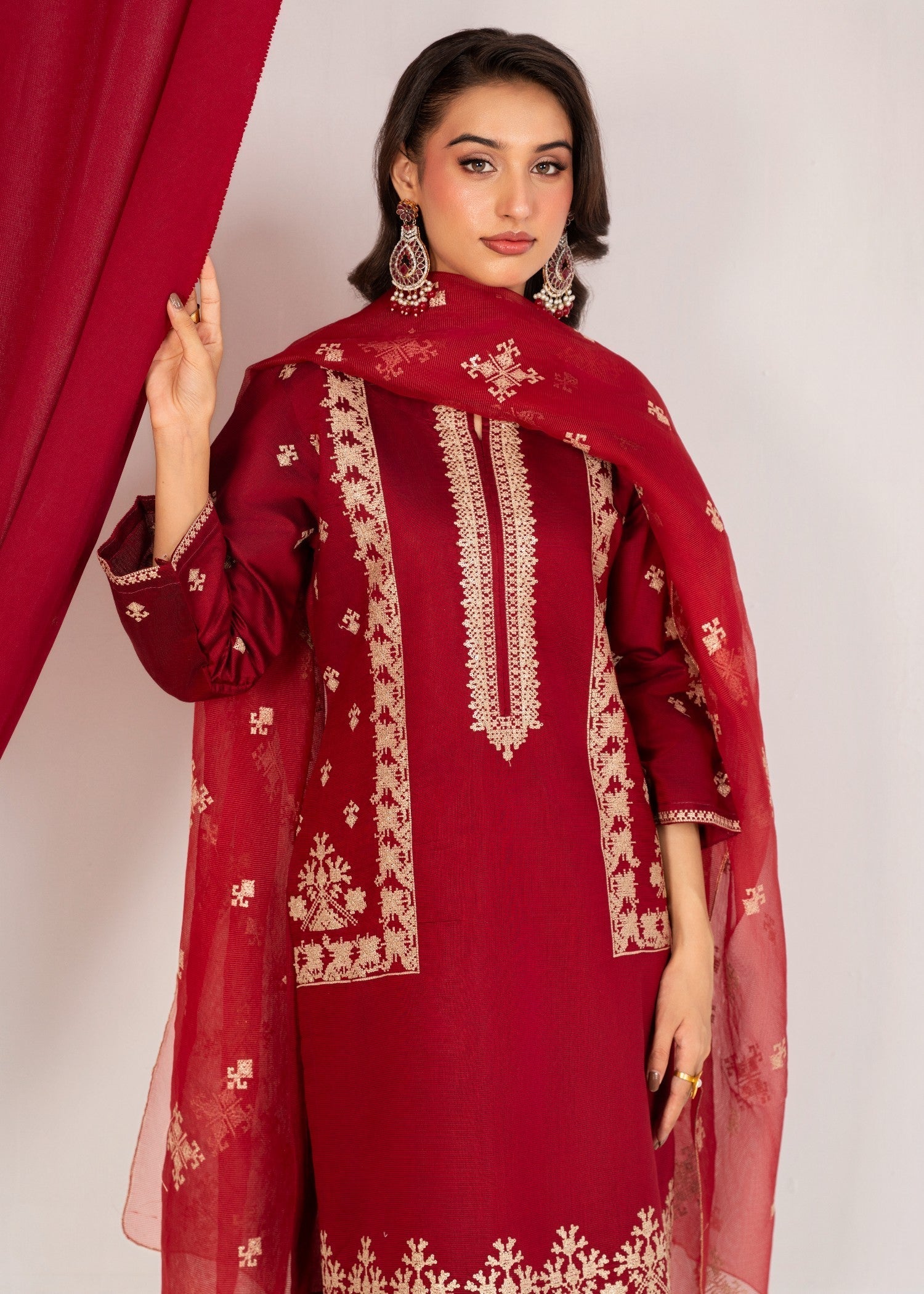 Al Burhan Apparel naazish mahroon Women 3pcs