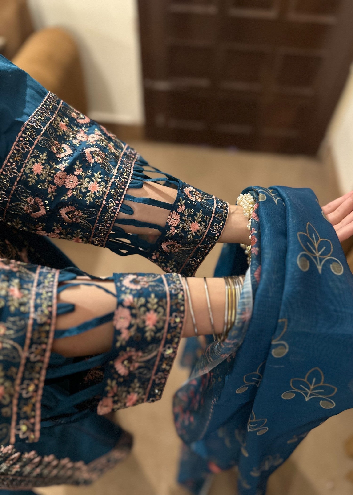 Attirepret Cobalt Blue Ready to Wear Cotton Suit Women 3pcs