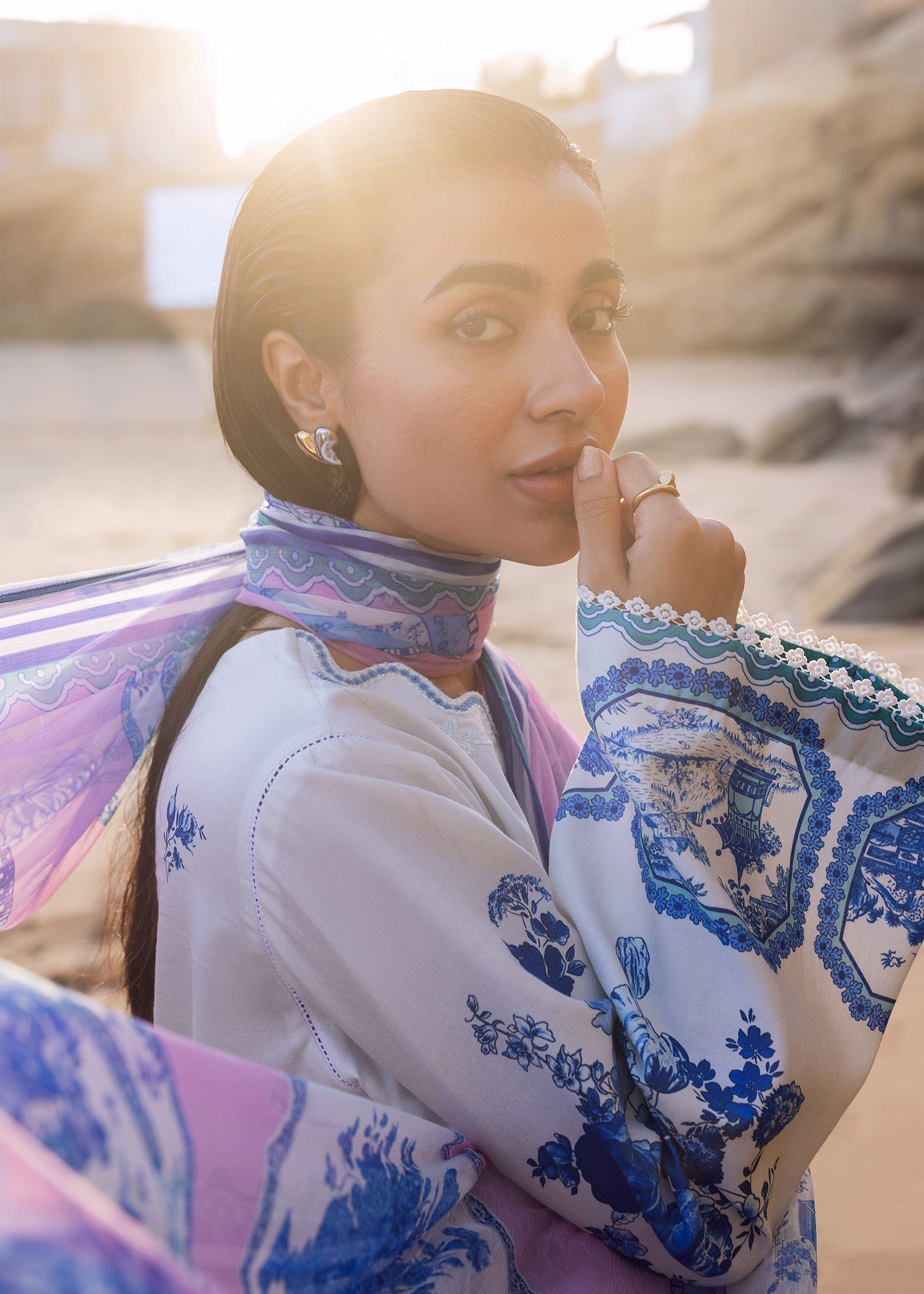 Sadaf Fawad Khan Blue Pottery Women 3pcs