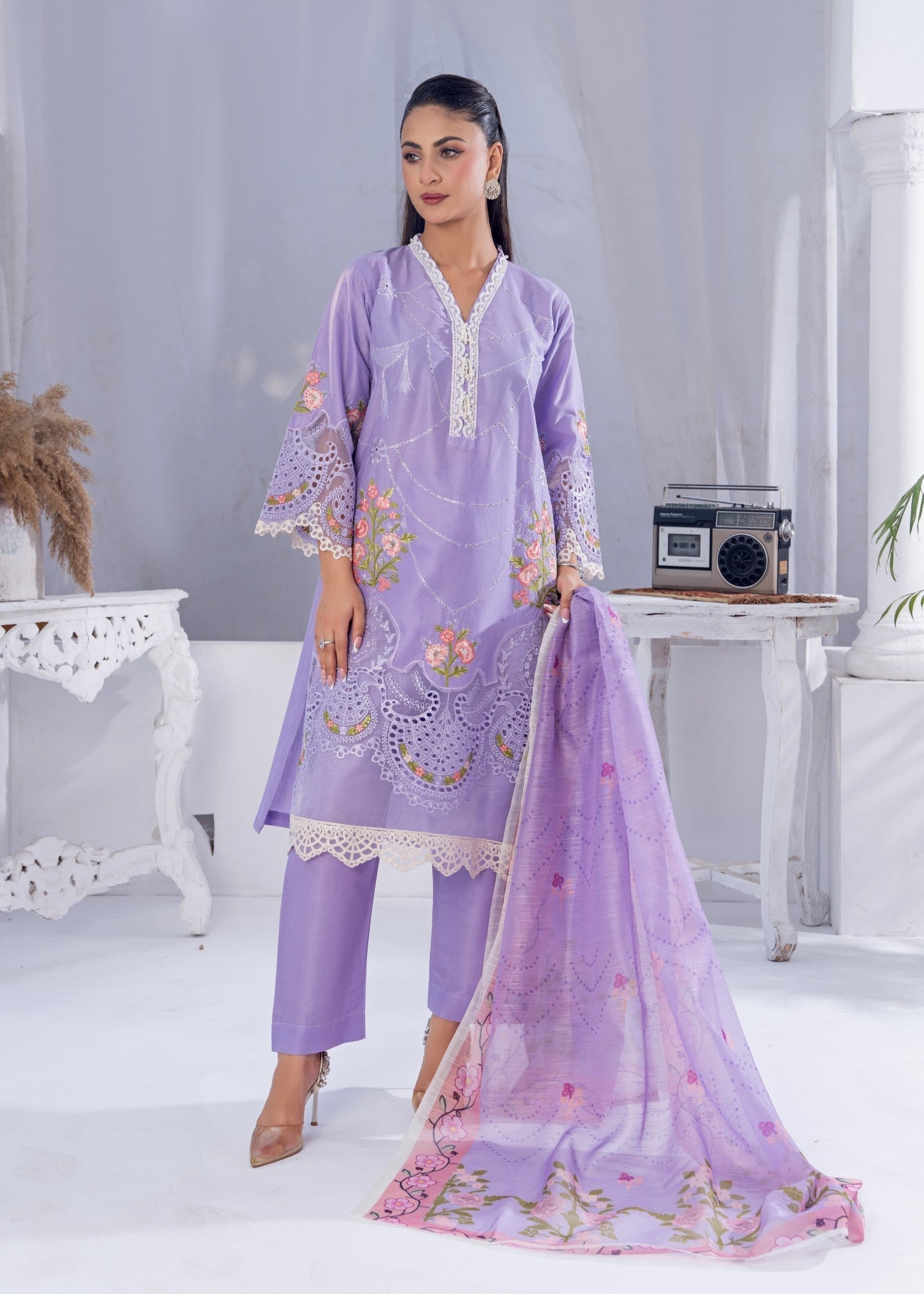 Sajfi Closet Luxury Cotton Stitched for Women | Lavender Women 3pcs