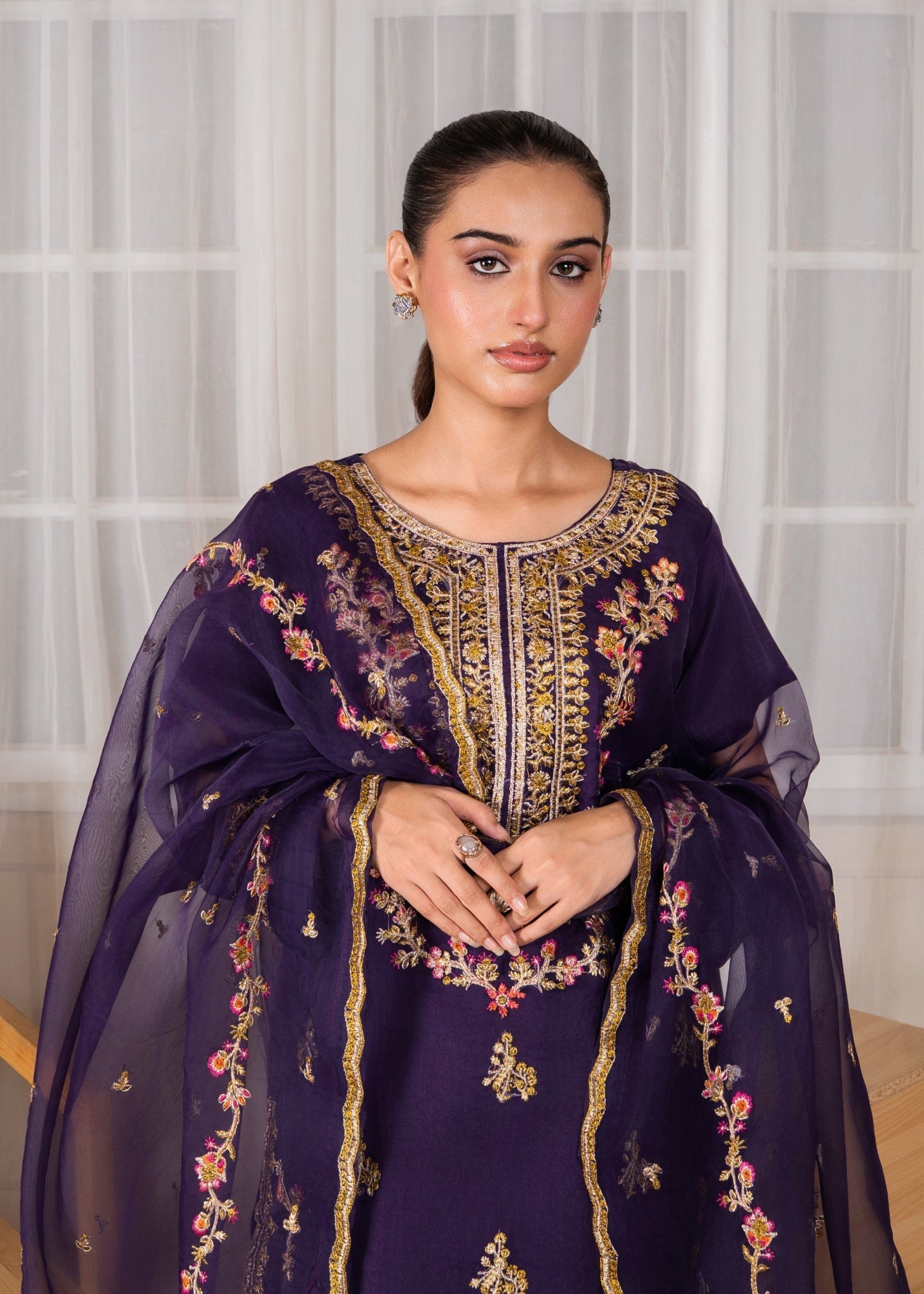 Gulposh Mehrou (Emroided ) Purple Women 3pcs