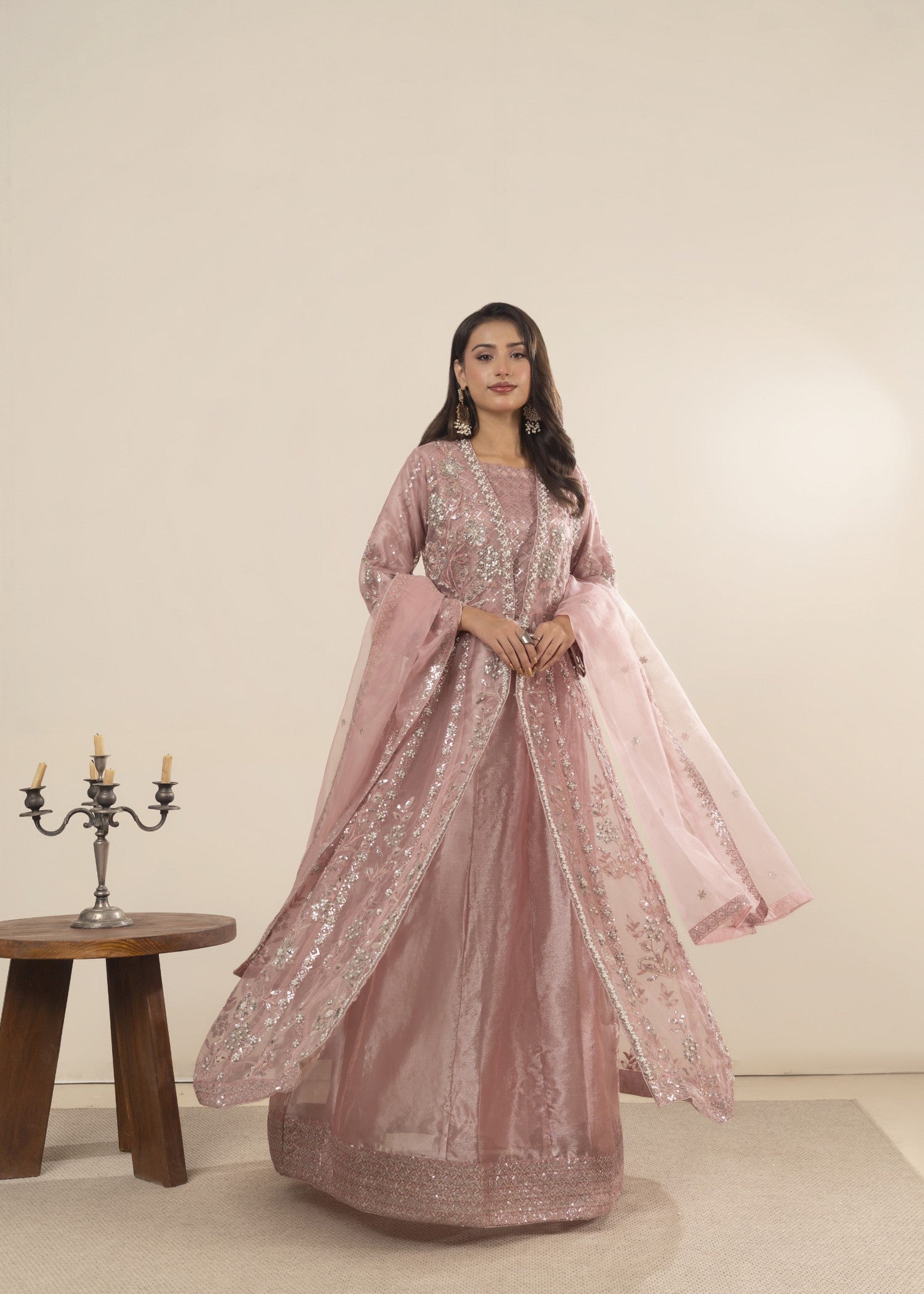 Khubsurat 3800 KH OR Pink Embroidery Pearl Embellishment Gown Women 4pcs