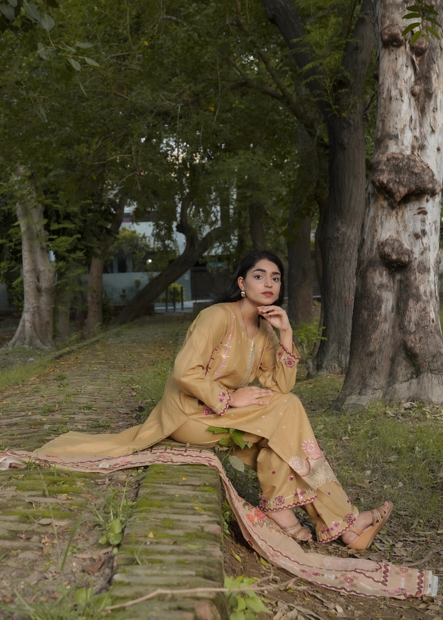 Attirepret Beige Cotton Embroidered Suit – By Women 3pcs