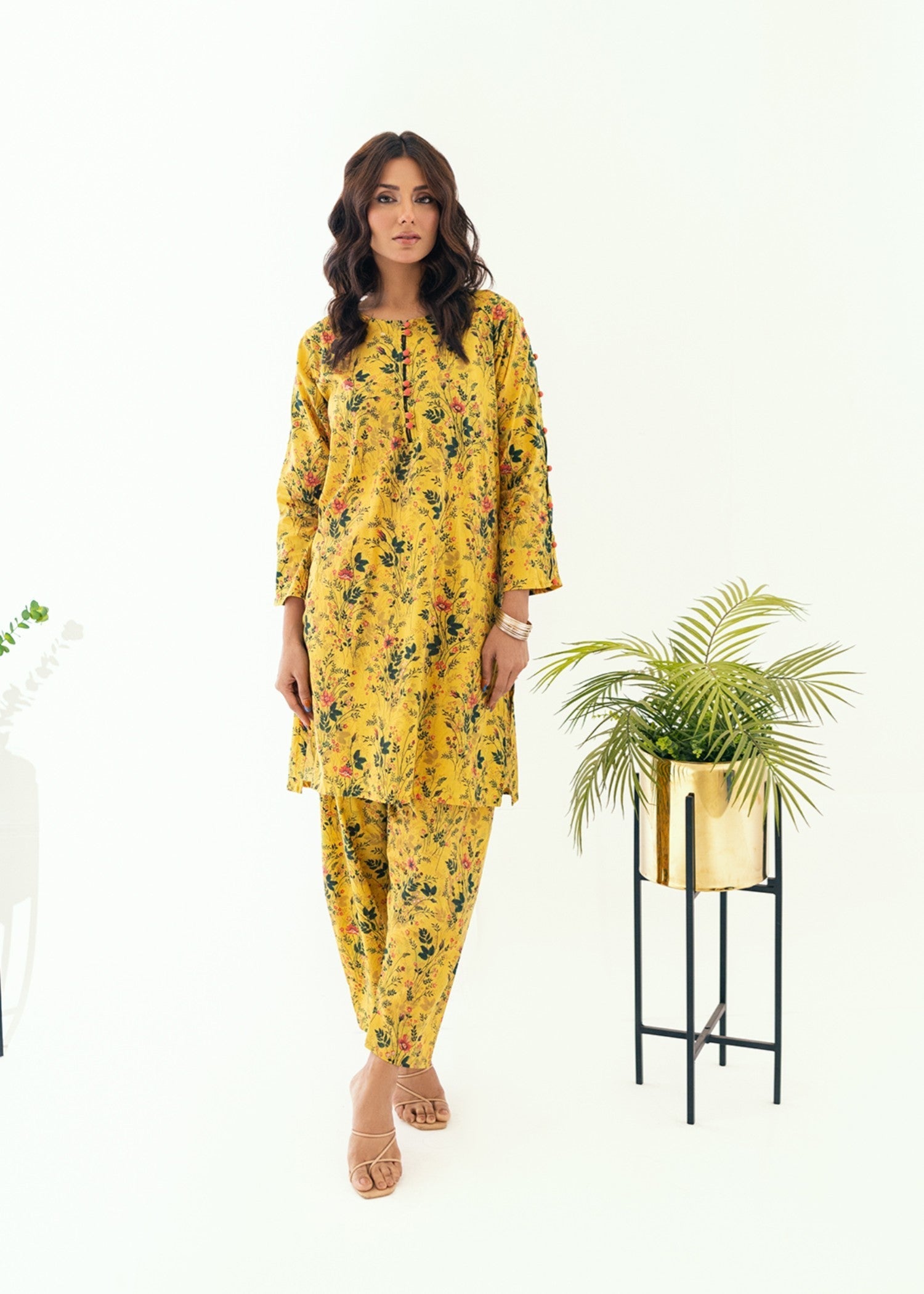 Kumash Textiles Mustard Floral Women Women 2pcs