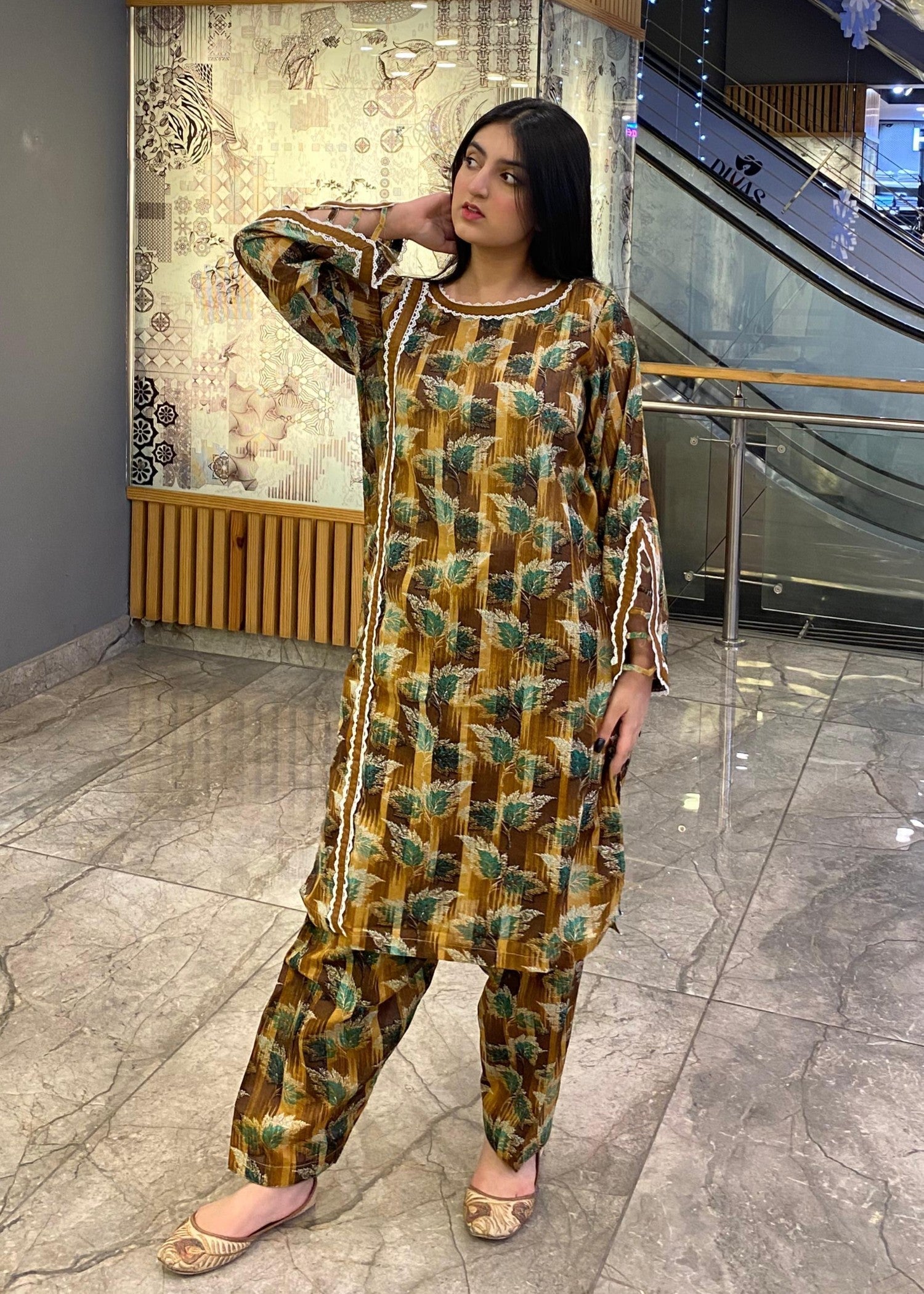 Namal Zara Ltd Forest Bloom Lawn – Hazelwood Brown Co Ord Set Women 2pcs