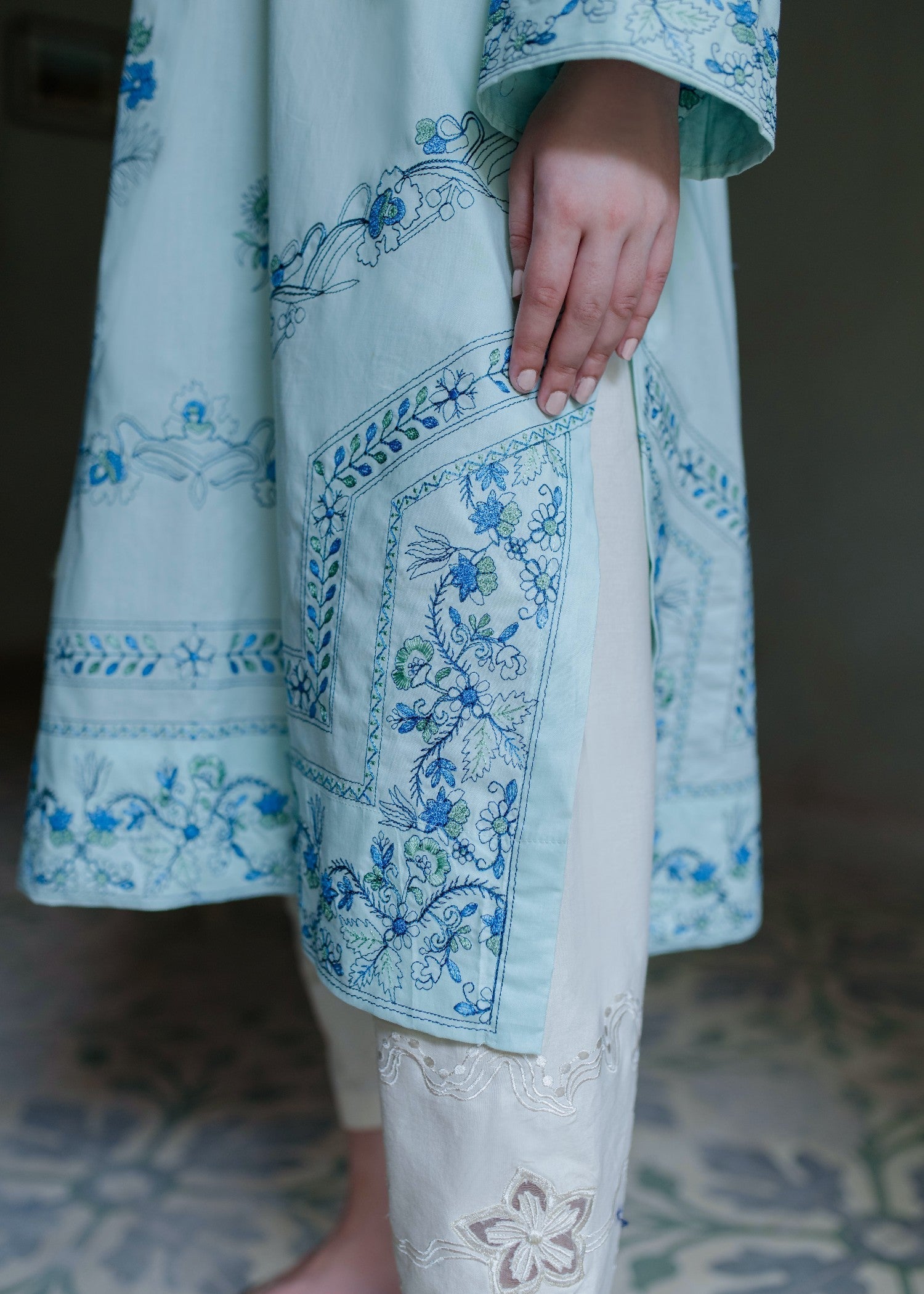 Azulie Aqua Embroidered Kurta by Women 1pcs