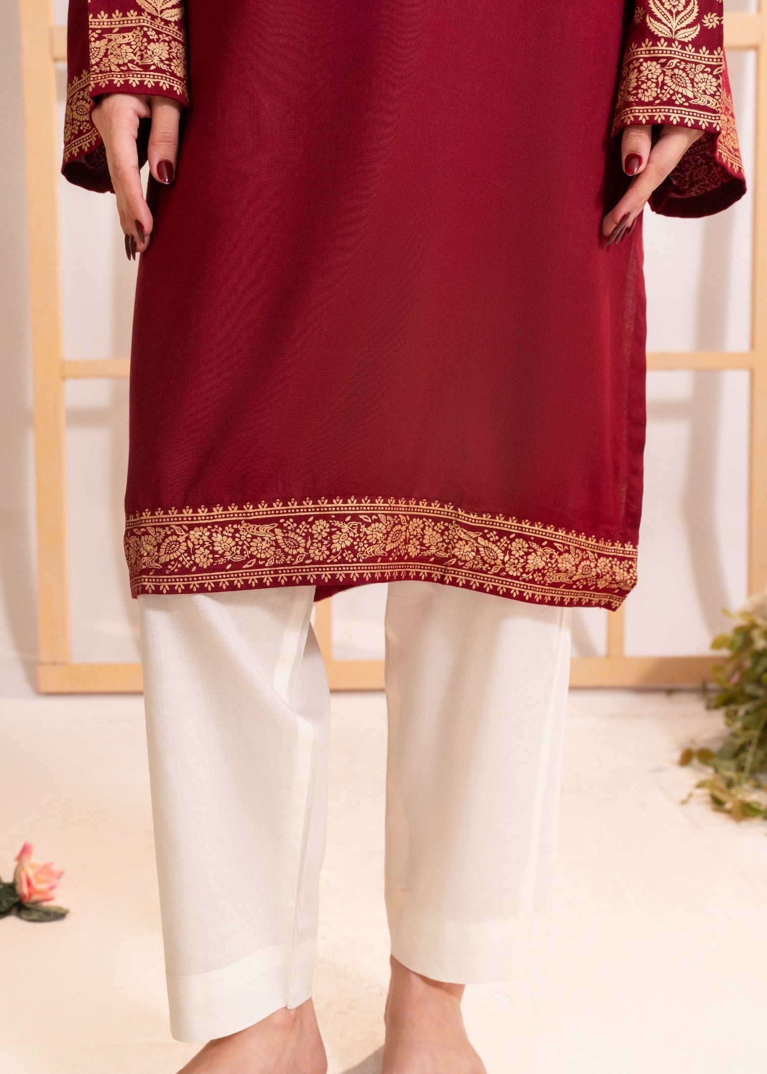 Zeekstore Maroon printed kurta Only Women 1pcs