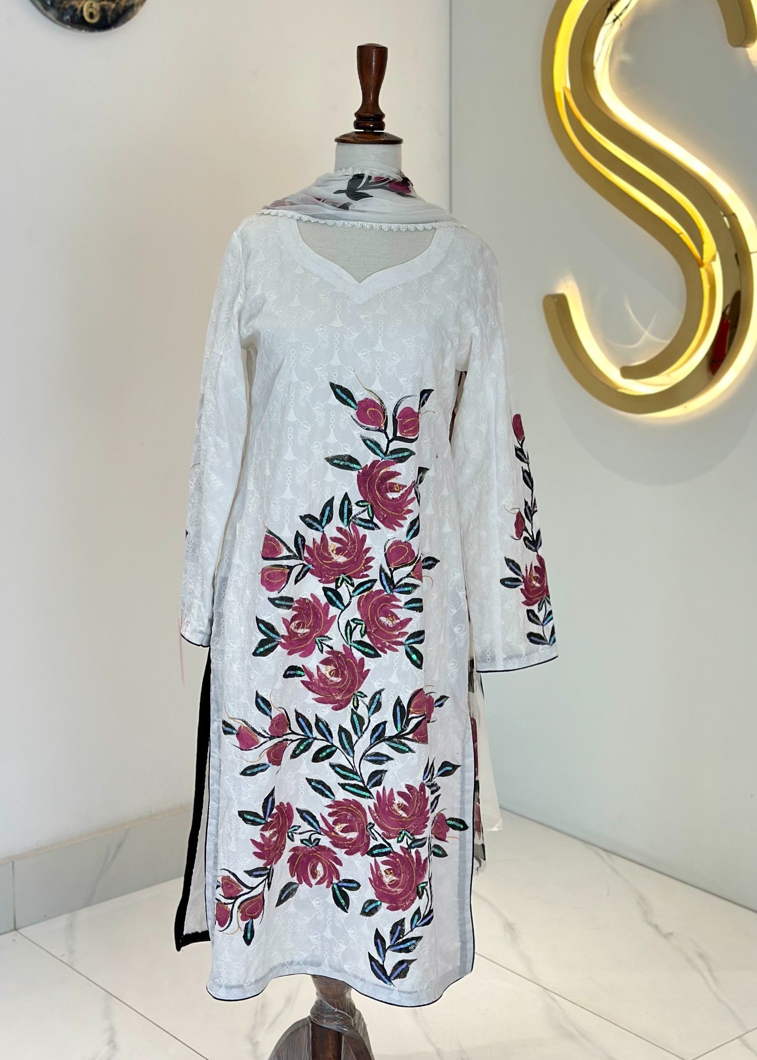 Symas Purple Hand Painted Shirt and Dupatta Women 2pcs