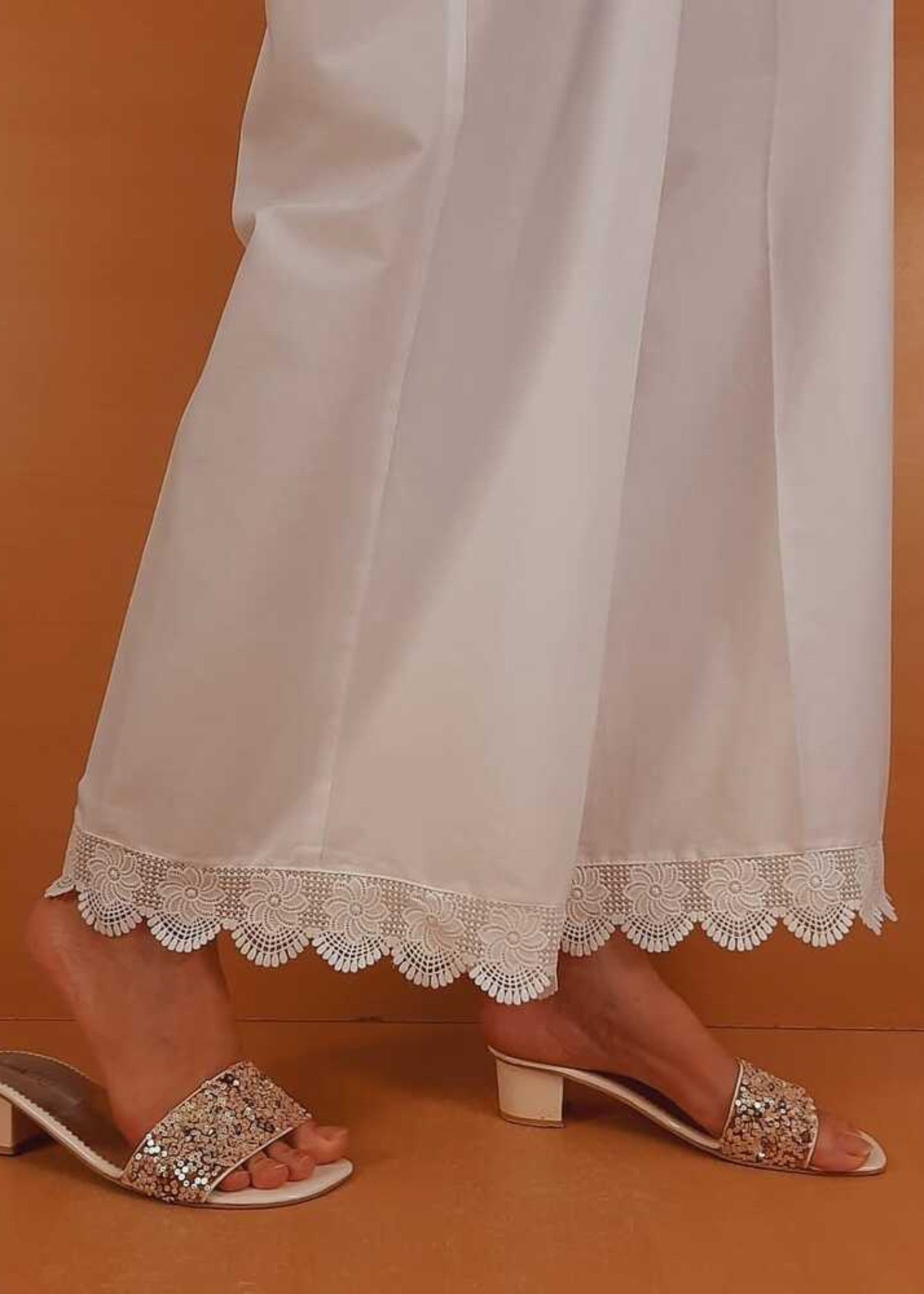 Zardi Cotton Palazzo With Bottom Lace White ZT208 Women 1pcs