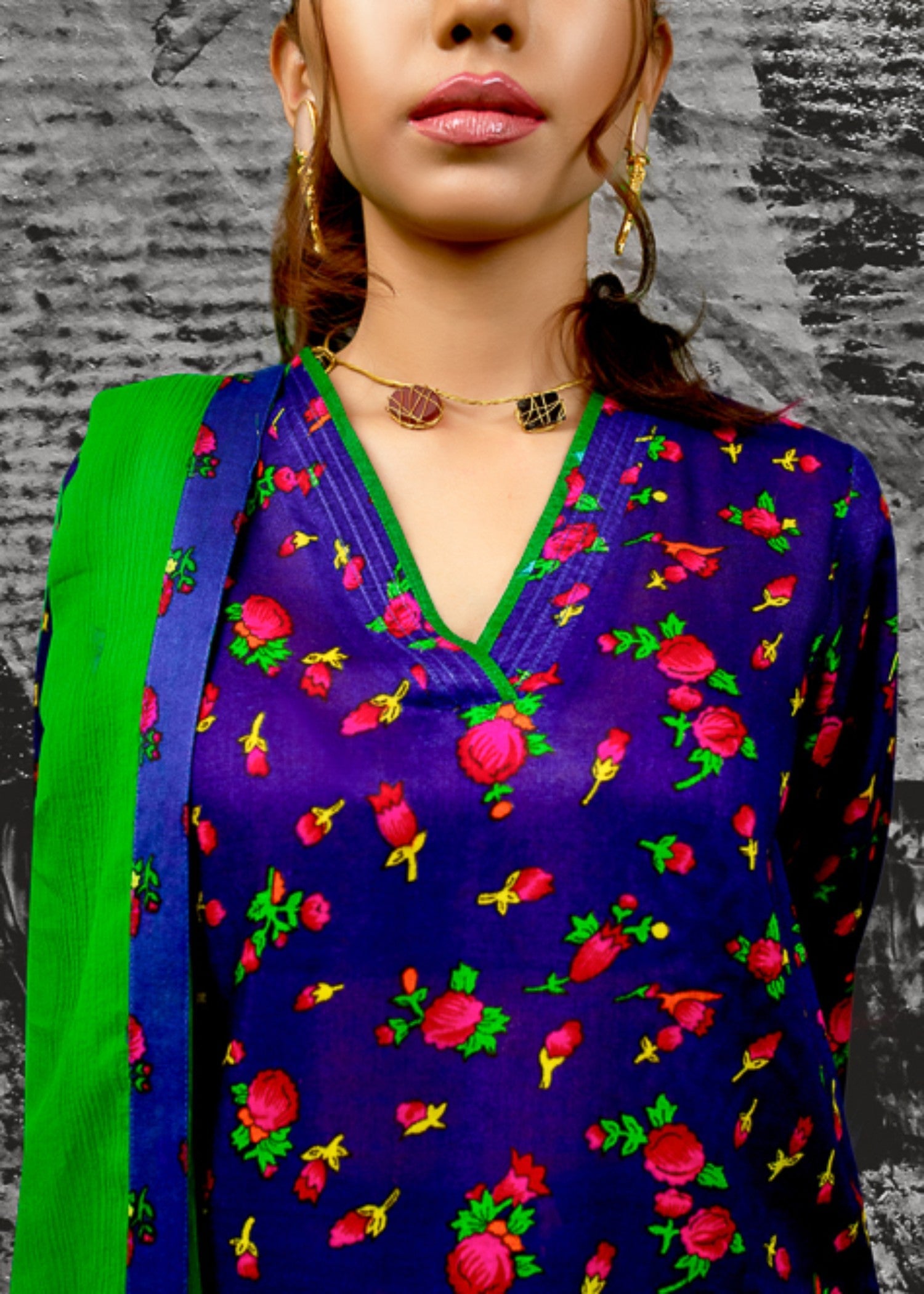 Nuqsh Blue with Green NRN 004 Women 3pcs