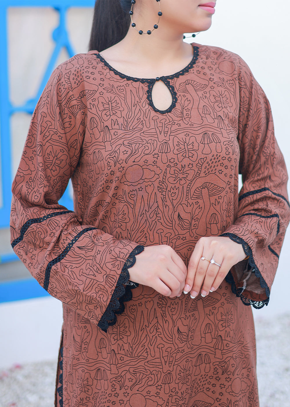 Green Stitched suit Co Ord Set printed brown color Women 2pcs