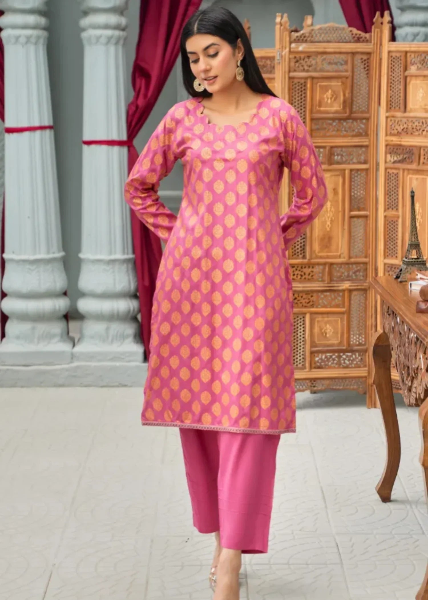 Designer Rack block print chic pink Women 2pcs