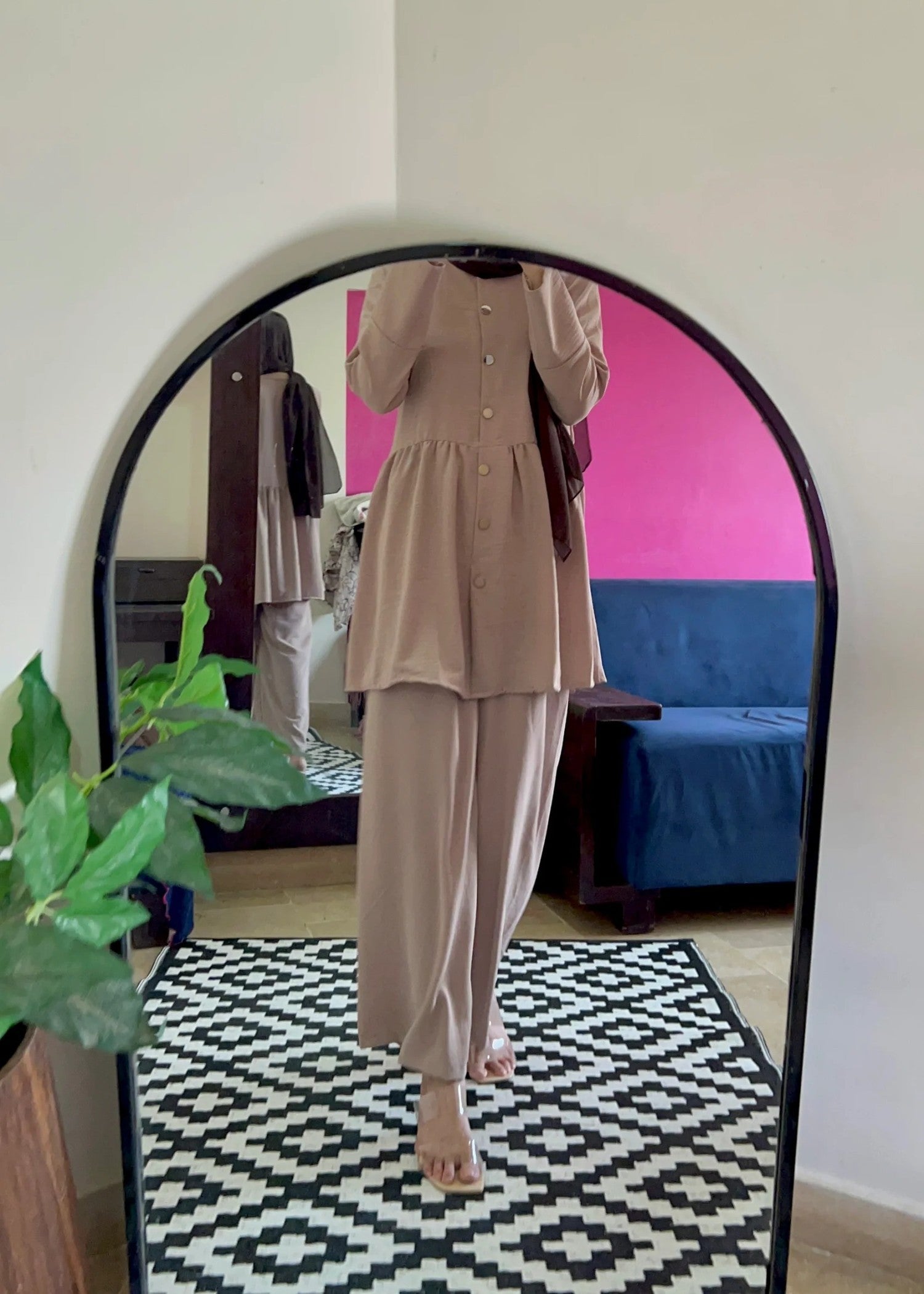 Al Rubab Collection Iris Frock Style Co Ord Set Sand Brown Women 2pcs
