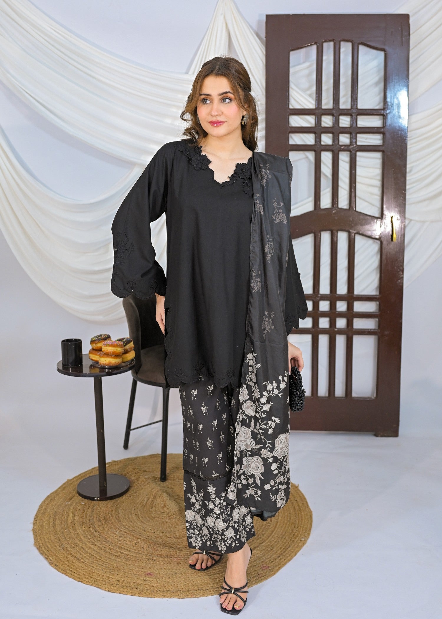 The Affordable Designer CHARCOAL SCHIFFLI Women 2pcs