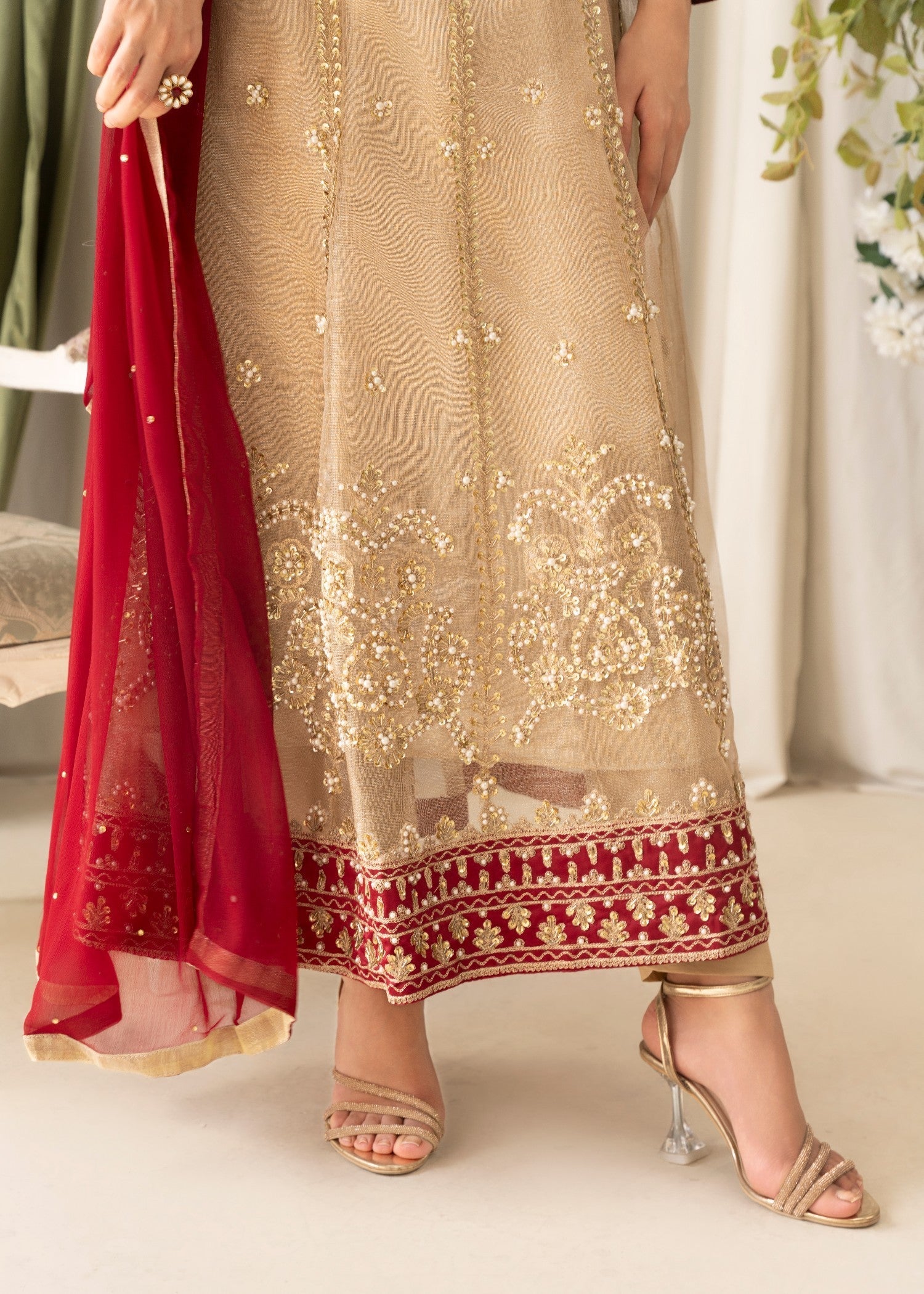 Khubsurat 3871 KH ZR NT Golden Emboridered Long Maxi Women 3pcs